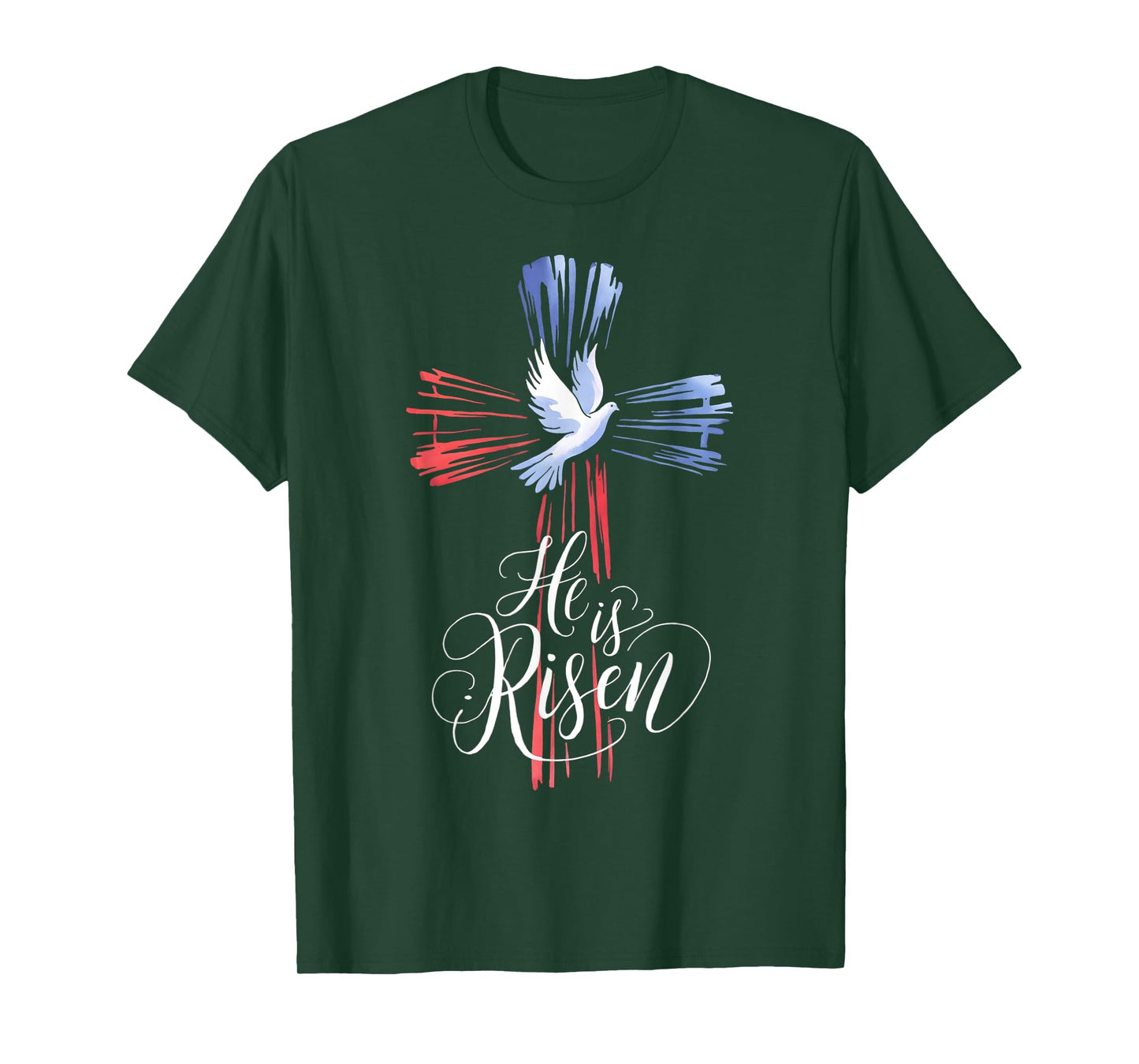 He Is Risen Jesus Easter Religious Christian Cross and Dove T-Shirt