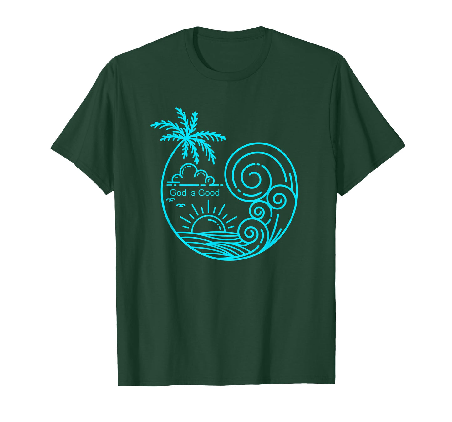 Christian Tropical Wave Beach Line Art Graphic Design T-Shirt
