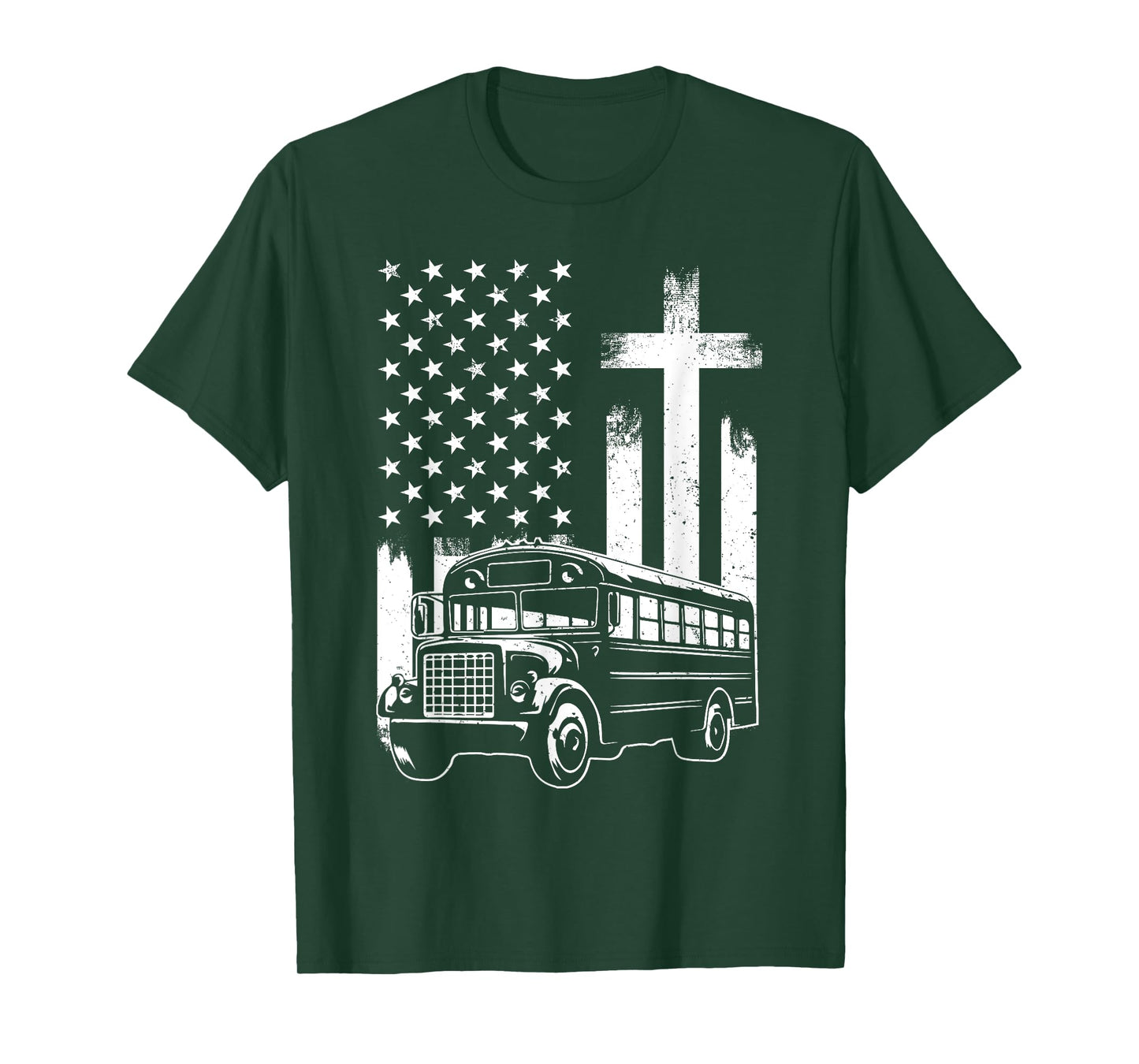 Bus Driver Patriotic Christian USA Flag School Bus Driver T-Shirt
