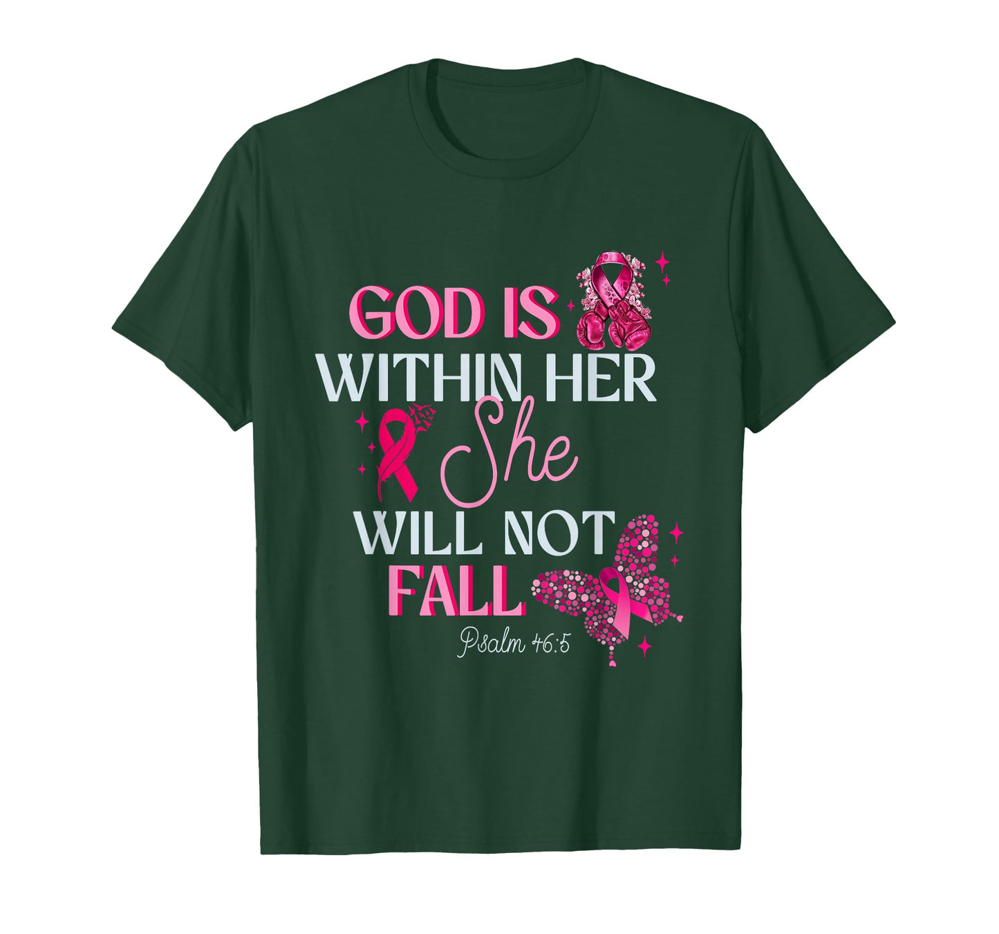 God is Within Her Riboon Coquette Christian Breast Cancer T-Shirt