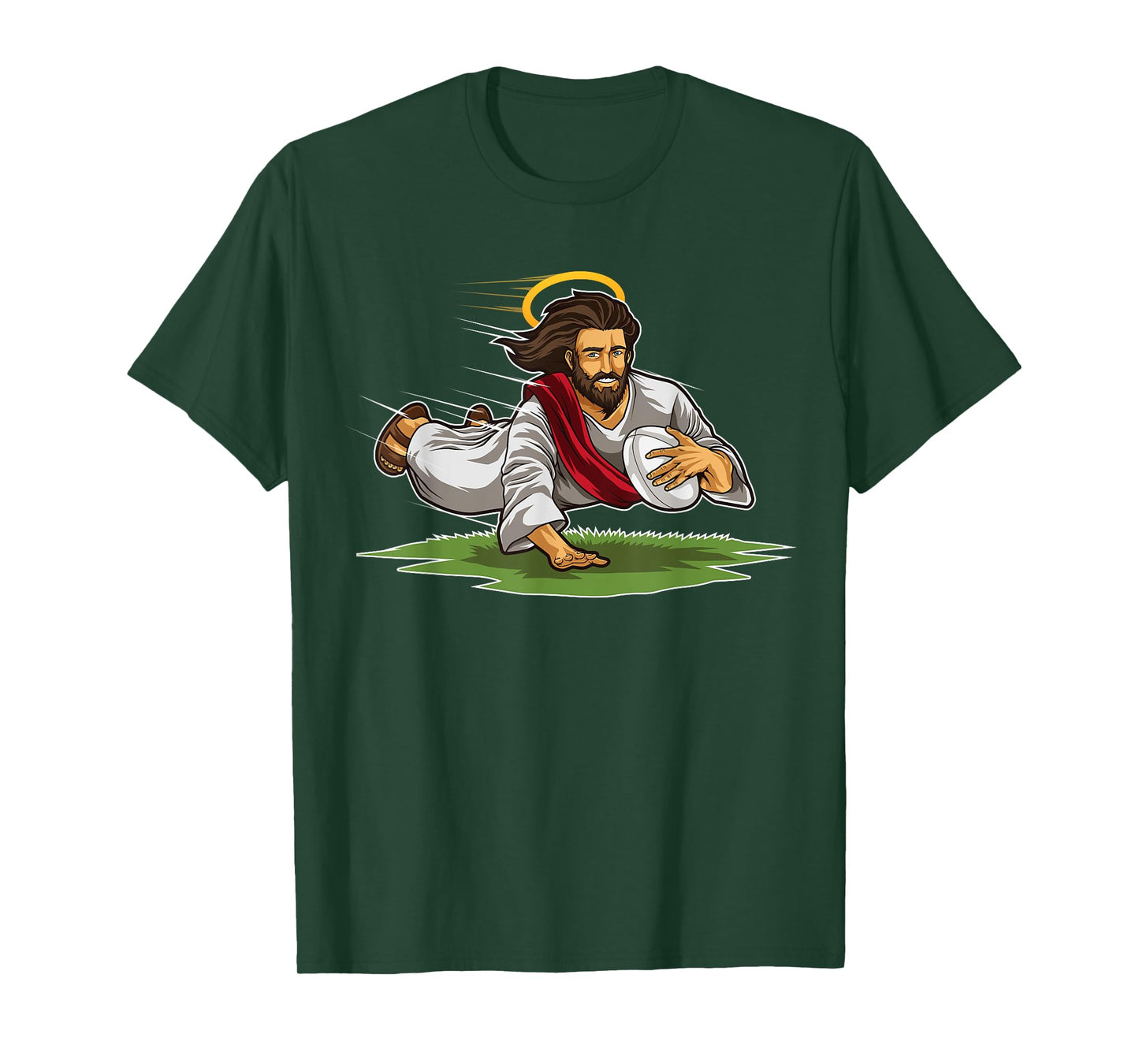 Rugby Jesus Scores Funny Rugby Illustration T-Shirt