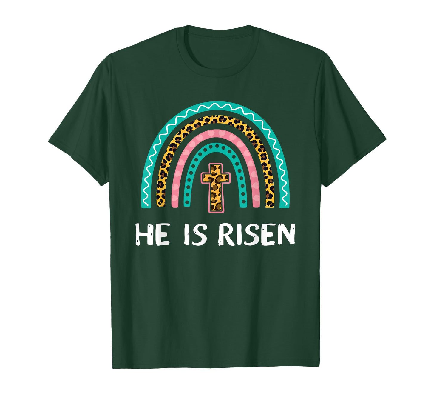 He is risen cross leopard rainbow for christian easter T-Shirt