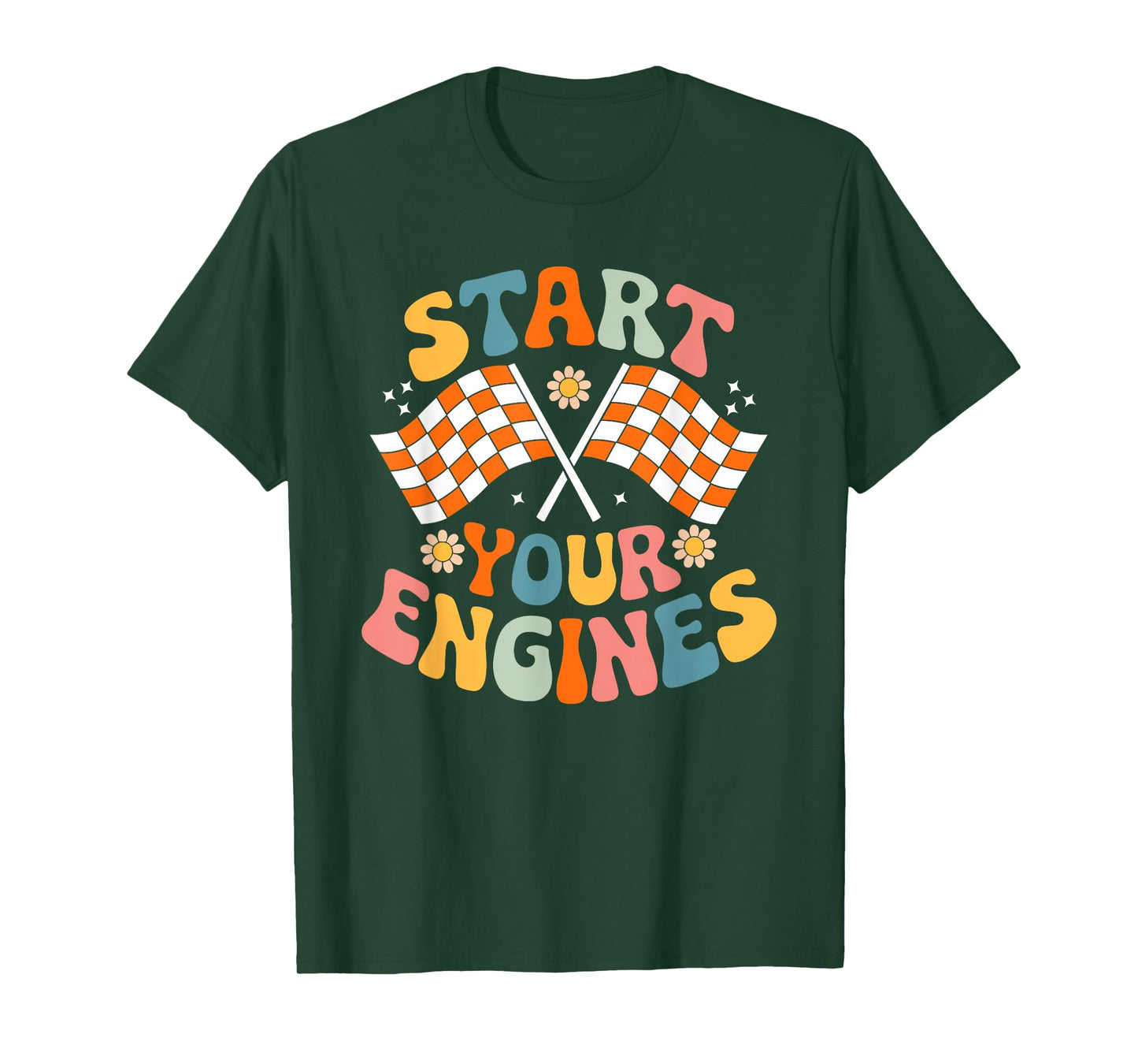 Groovy Start Your Engines Retro Checkered Flag Race Car T-Shirt