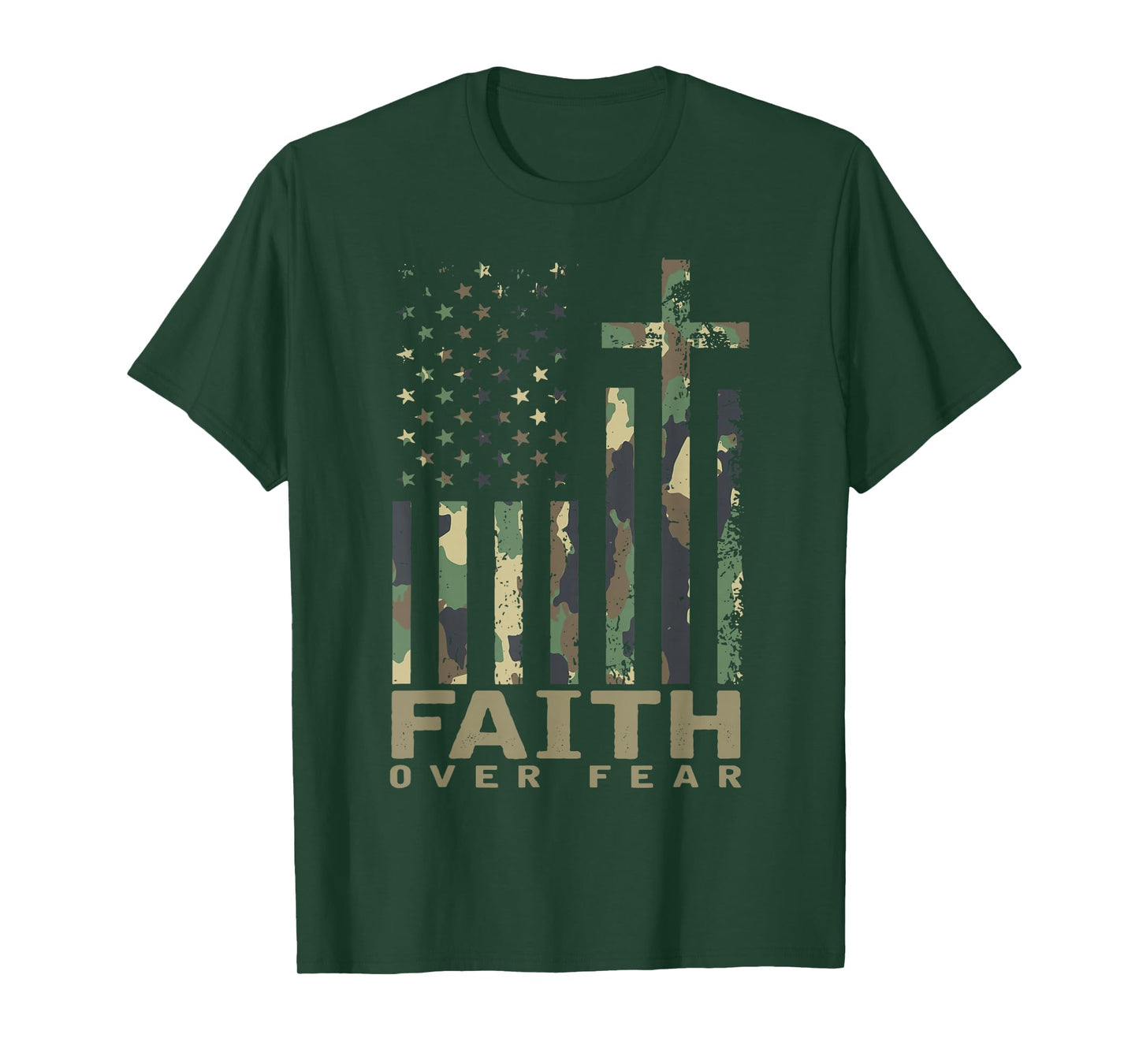 Jesus Faith Over Fear Christian Cross God Fait US Flag Pray T-Shirt