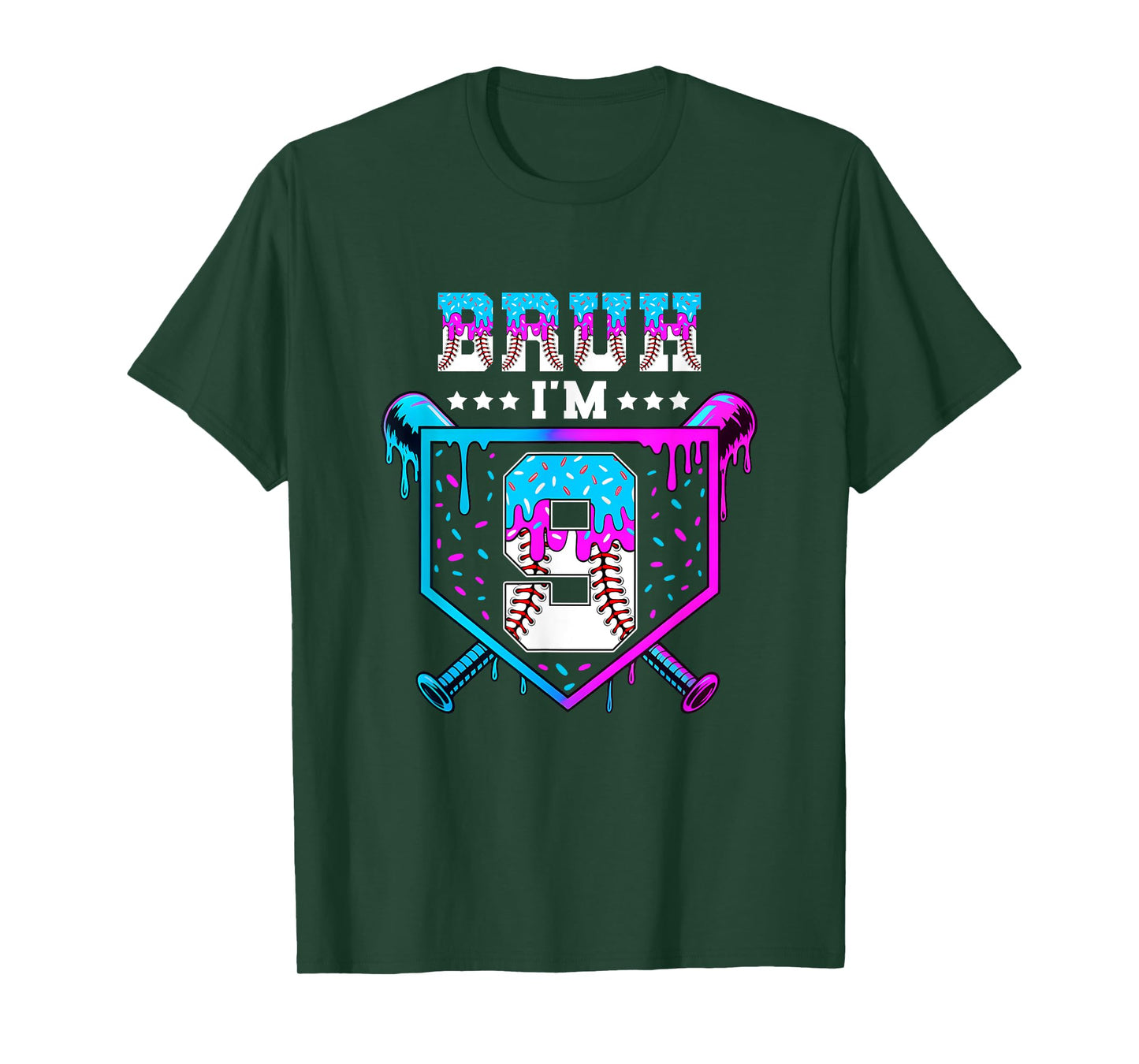 Bruh 9Th Birthday Boy Baseball Ice Cream Drip 9 Years Old T-Shirt