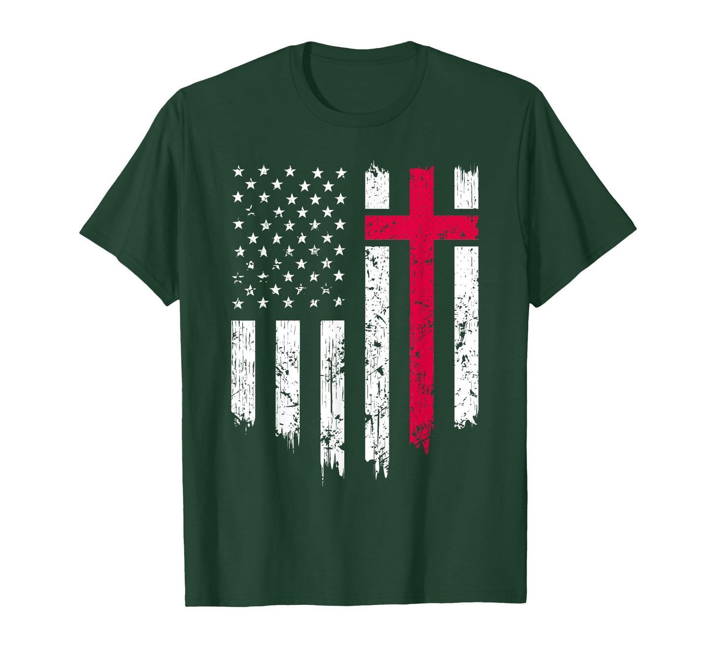 Vintage Distressed USA Flag Cross Christian Faith Gift T-Shirt