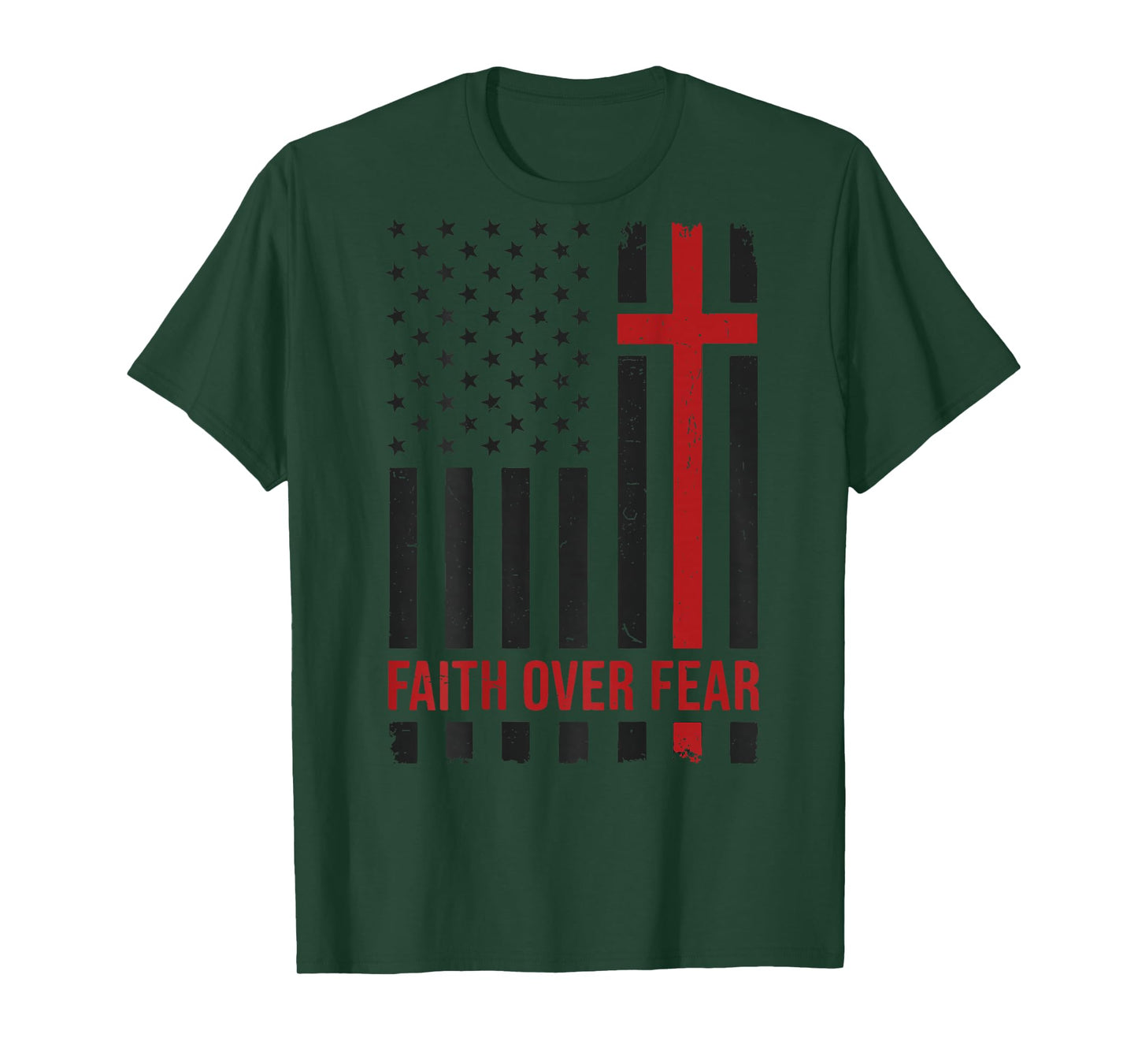 Cross Patriotic Christian Faith Over Fear American Flag Mens T-Shirt