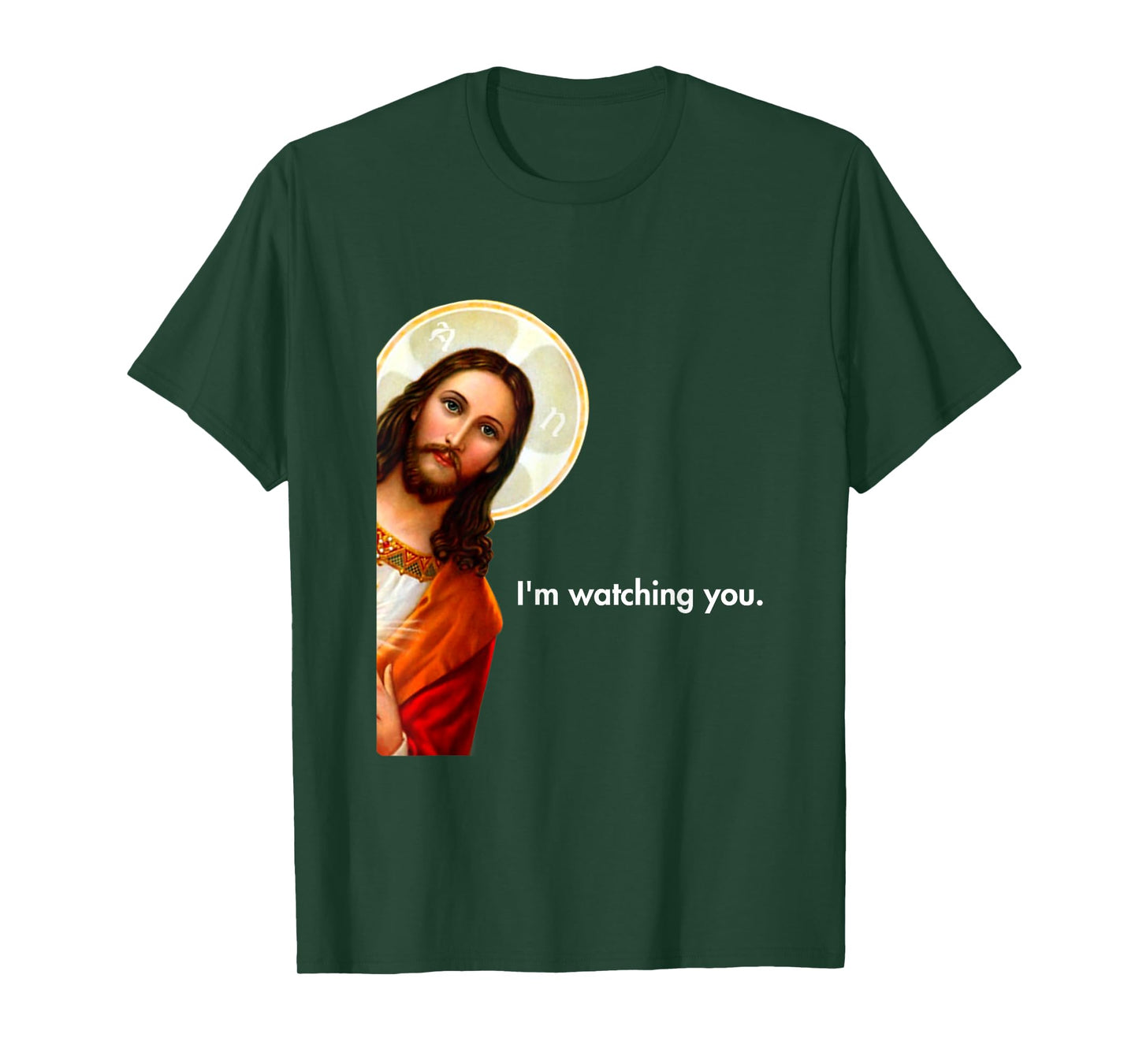 I'm Watching You Funny Peeking Jesus Apparel Unisex-Adults Black Short Sleeve T-Shirt Small