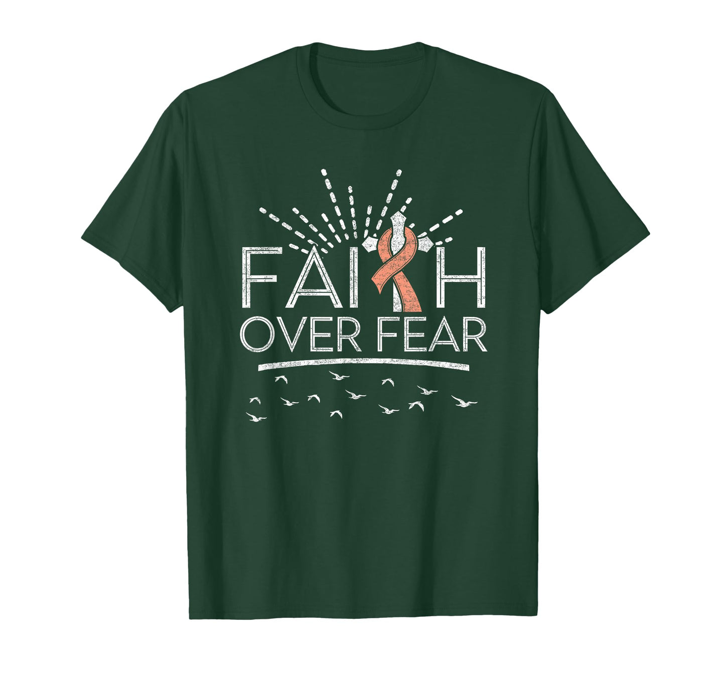 Faith over Fear Peach Ribbon Endometrial Cancer T-Shirt