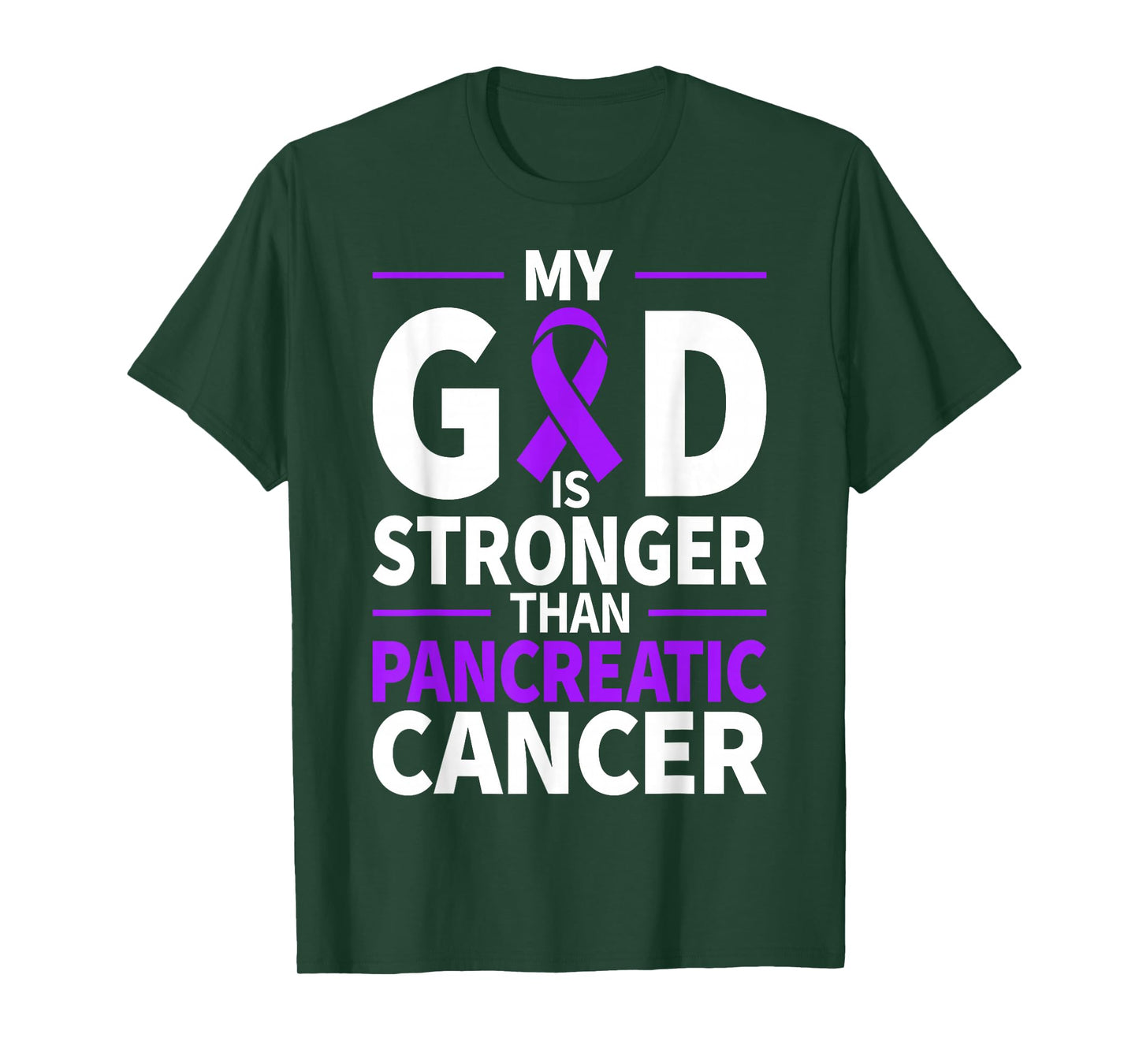 My God is Stronger Than Pancreatic Cancer Purple Ribbon T-Shirt