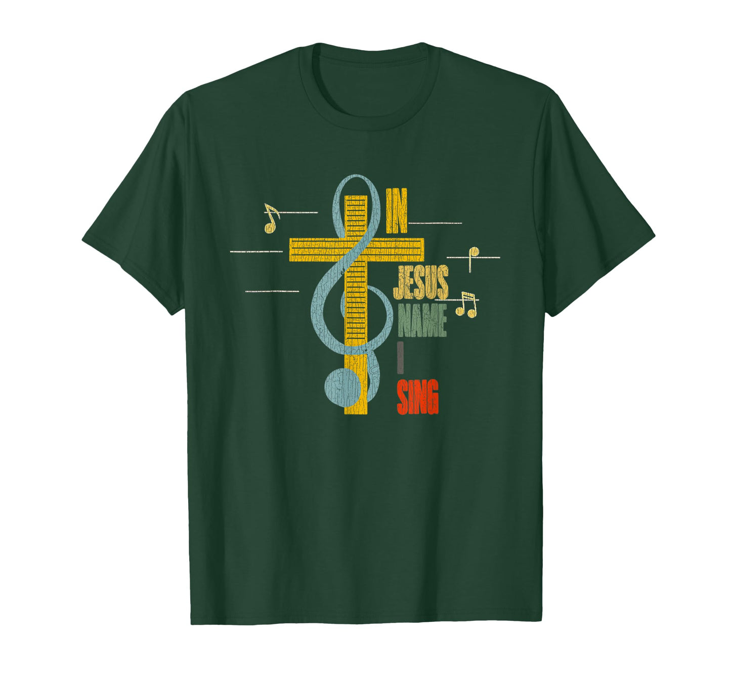 Vintage In Jesus Name I Sing Music Note Cross T-Shirt