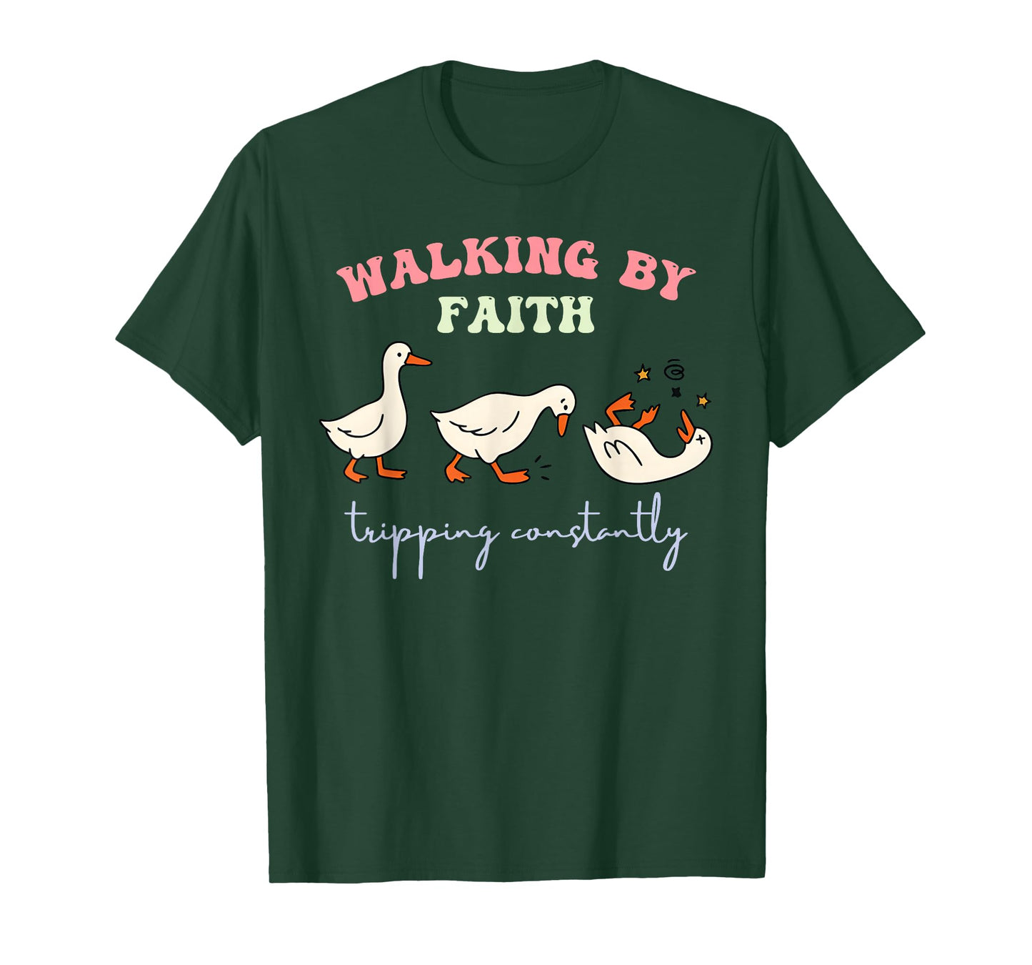 Walking by Faith Tripping Constantly Funny Christian Humor T-Shirt