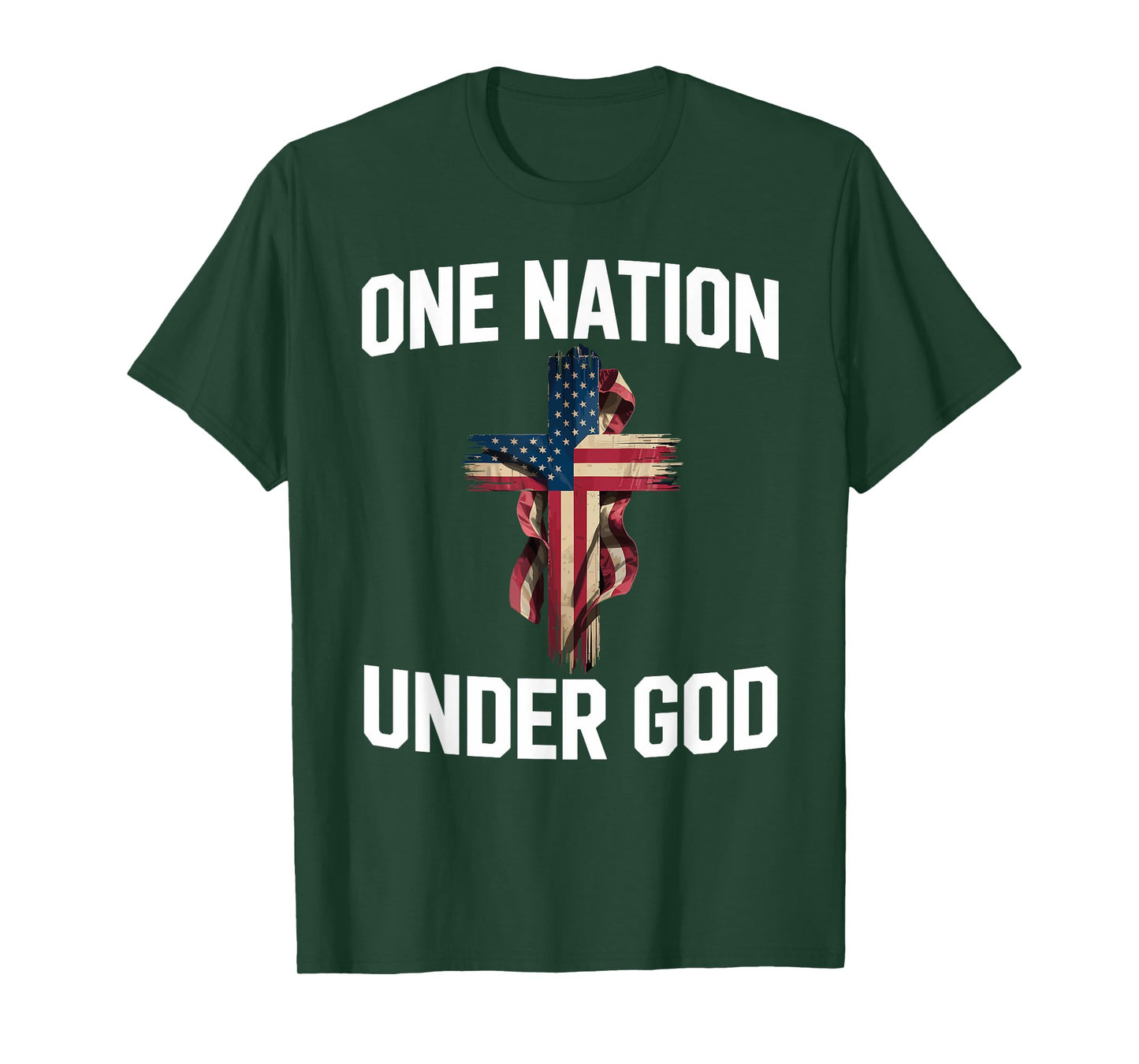 Patriotic One Nation Under God Christian Cross USA Flag T-Shirt