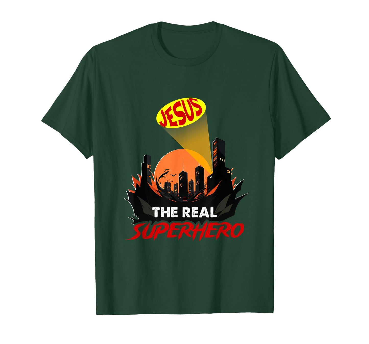 Jesus The Real Superhero Bat Signal Night Of City Christian T-Shirt