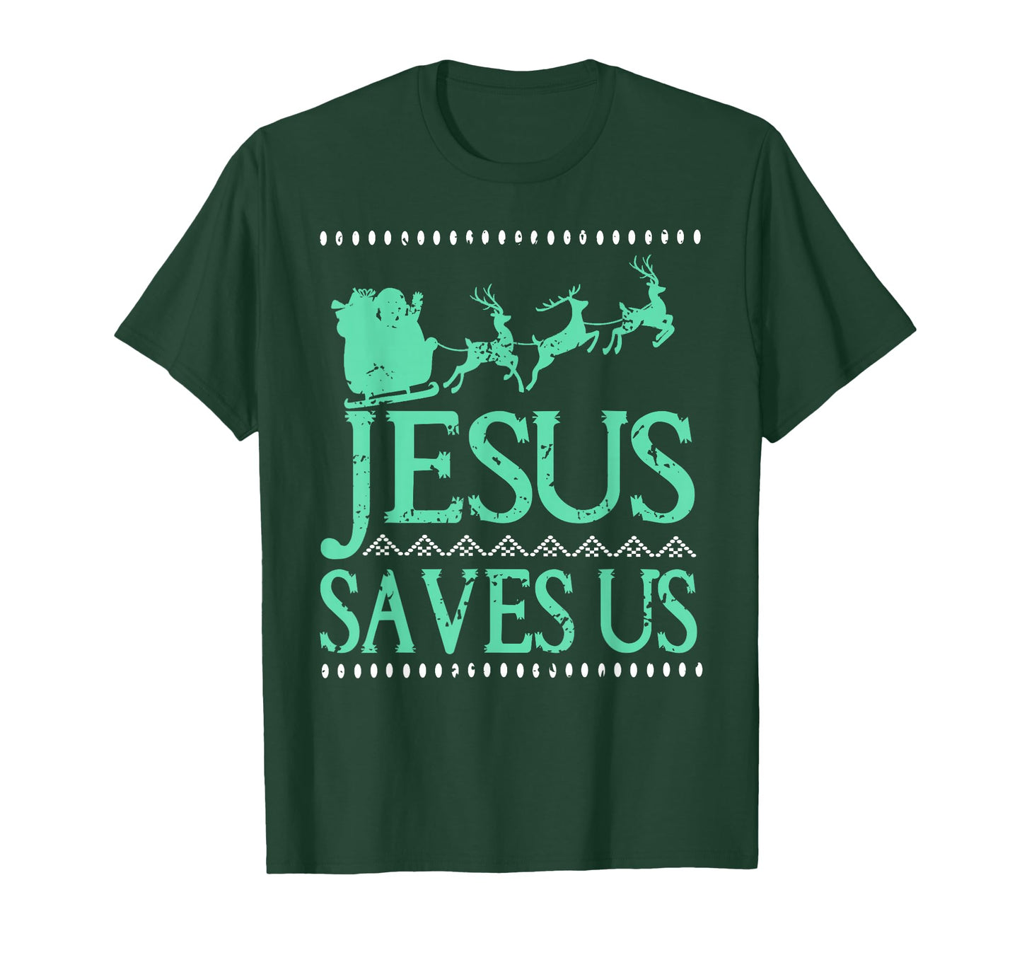 Jesus Saves Us Funny Faith-Based Christmas Sweater Look T-Shirt