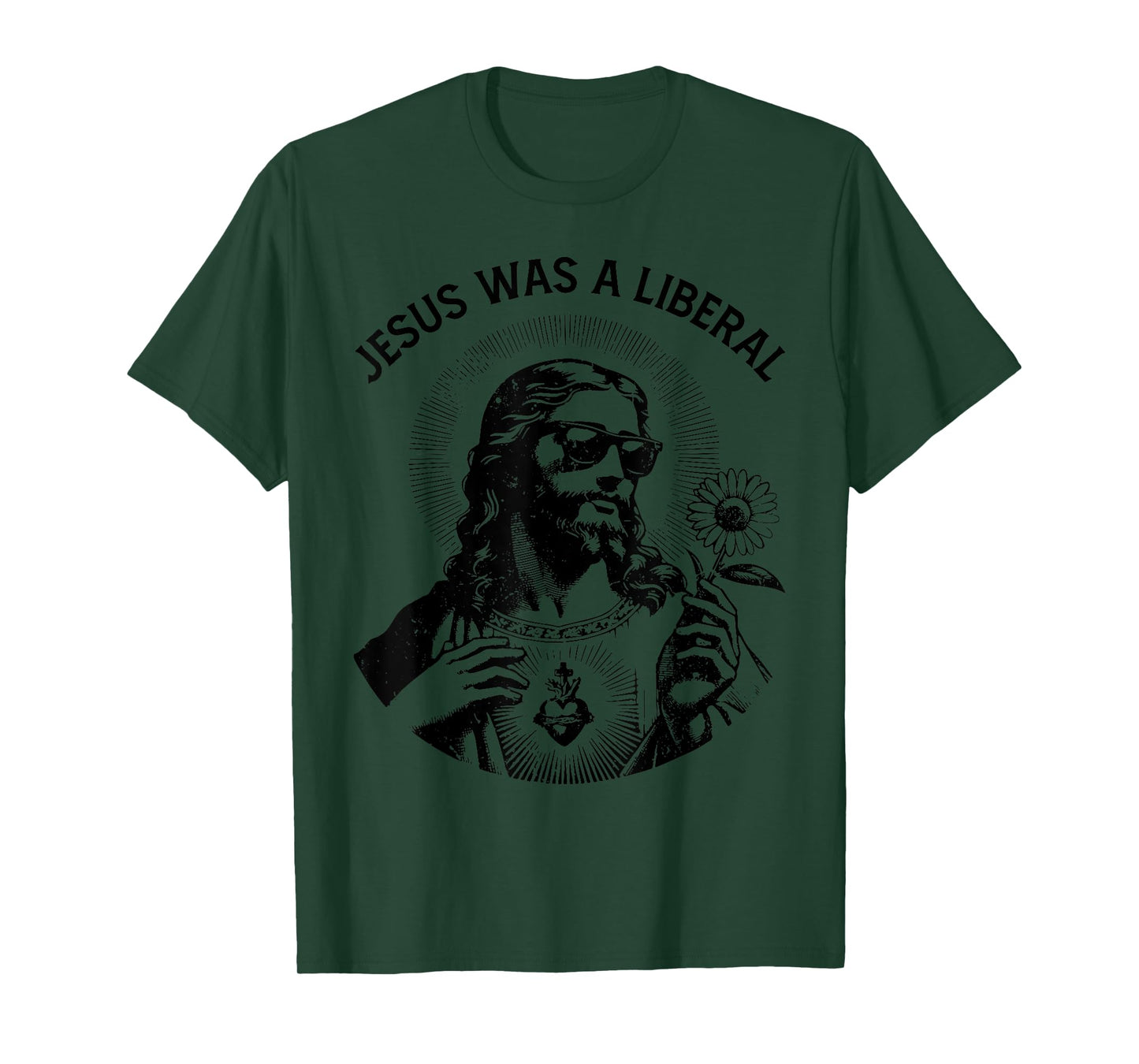 Funny Jesus Was A Liberal Jesus Holding Sunflower Christian T-Shirt