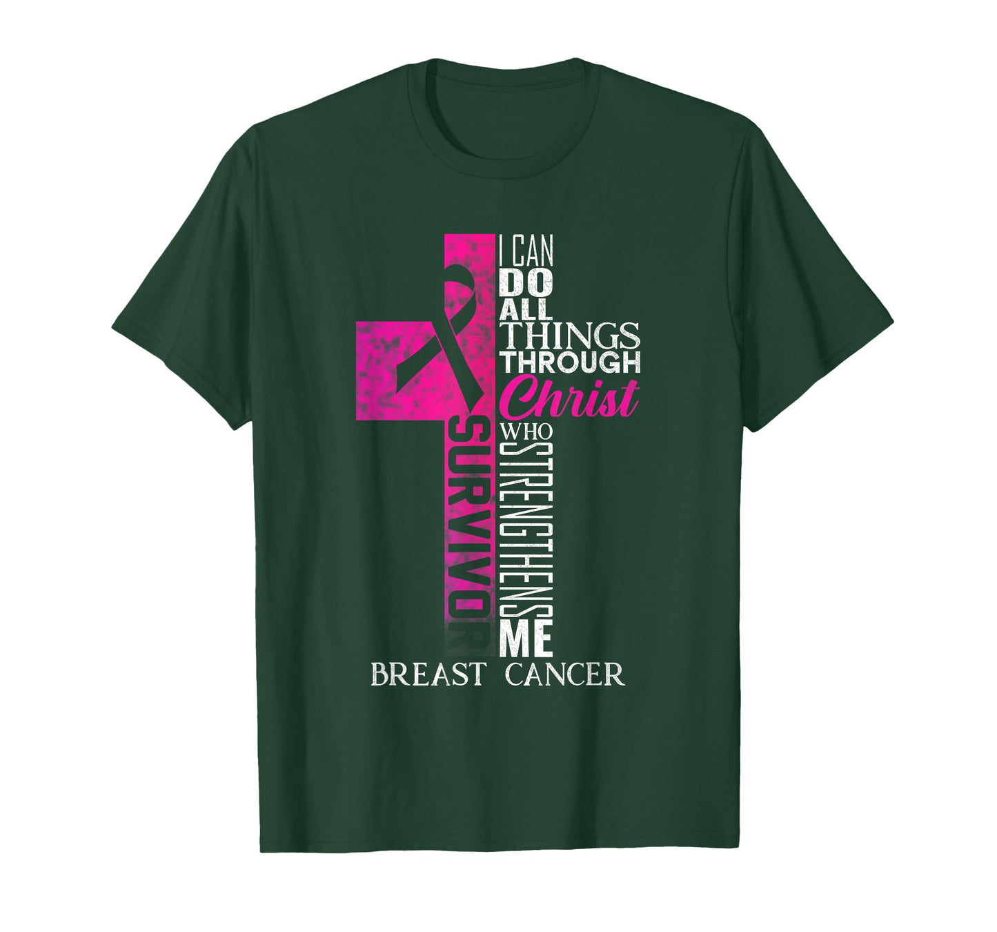 Pink Ribbon Breast Cancer Survivor Christian Cross T-Shirt