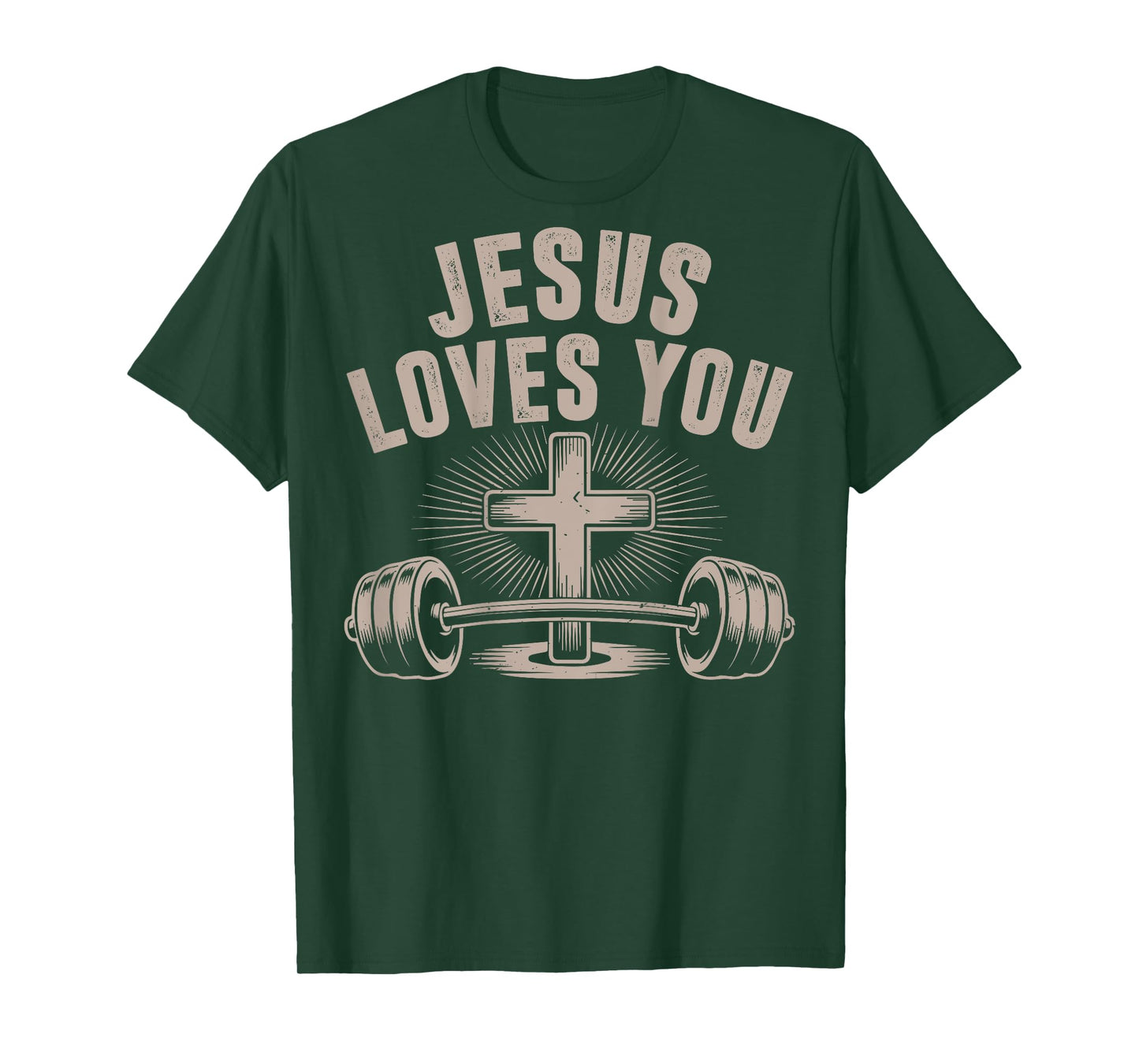 Jesus Loves You Funny Christian Workout Gym Barbell Cross T-Shirt