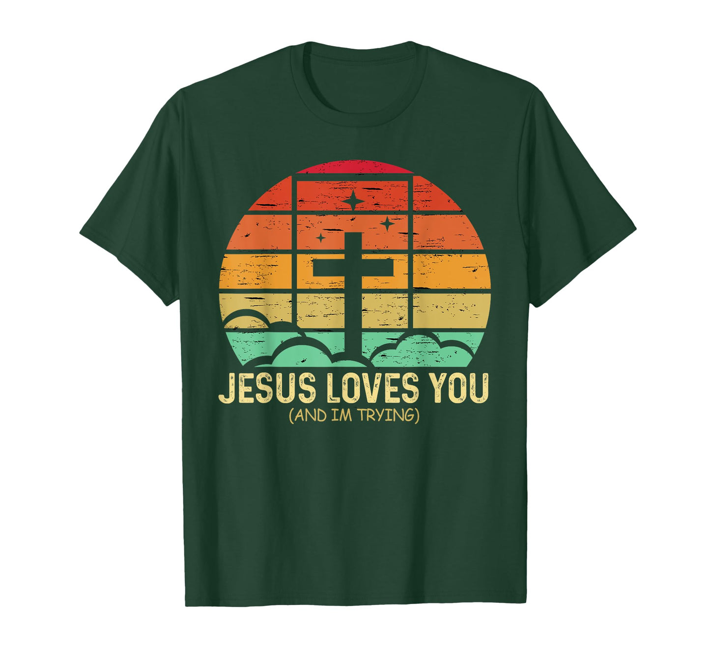 Jesus Loves You And I'm Tryin Funny Retro Christian Tee T-Shirt