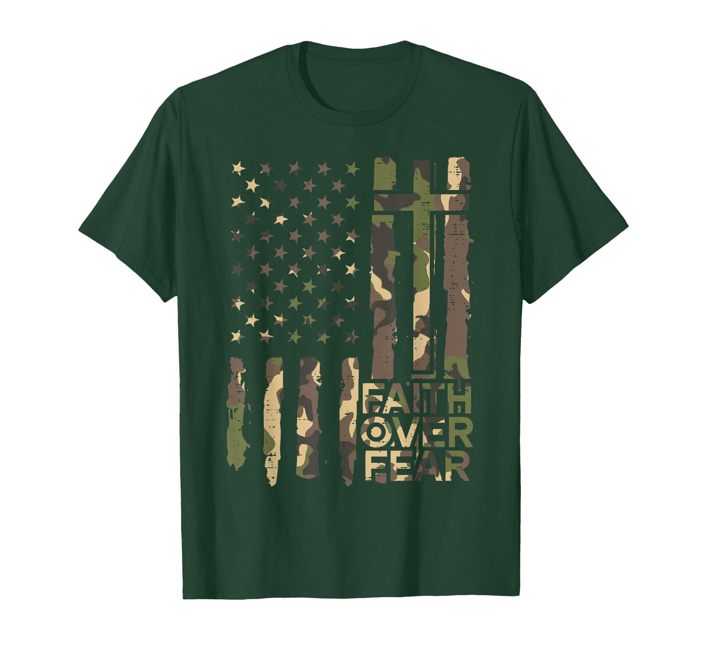 Christian Faith Over Fear Camo US Flag Patriot Men Women Kid T-Shirt