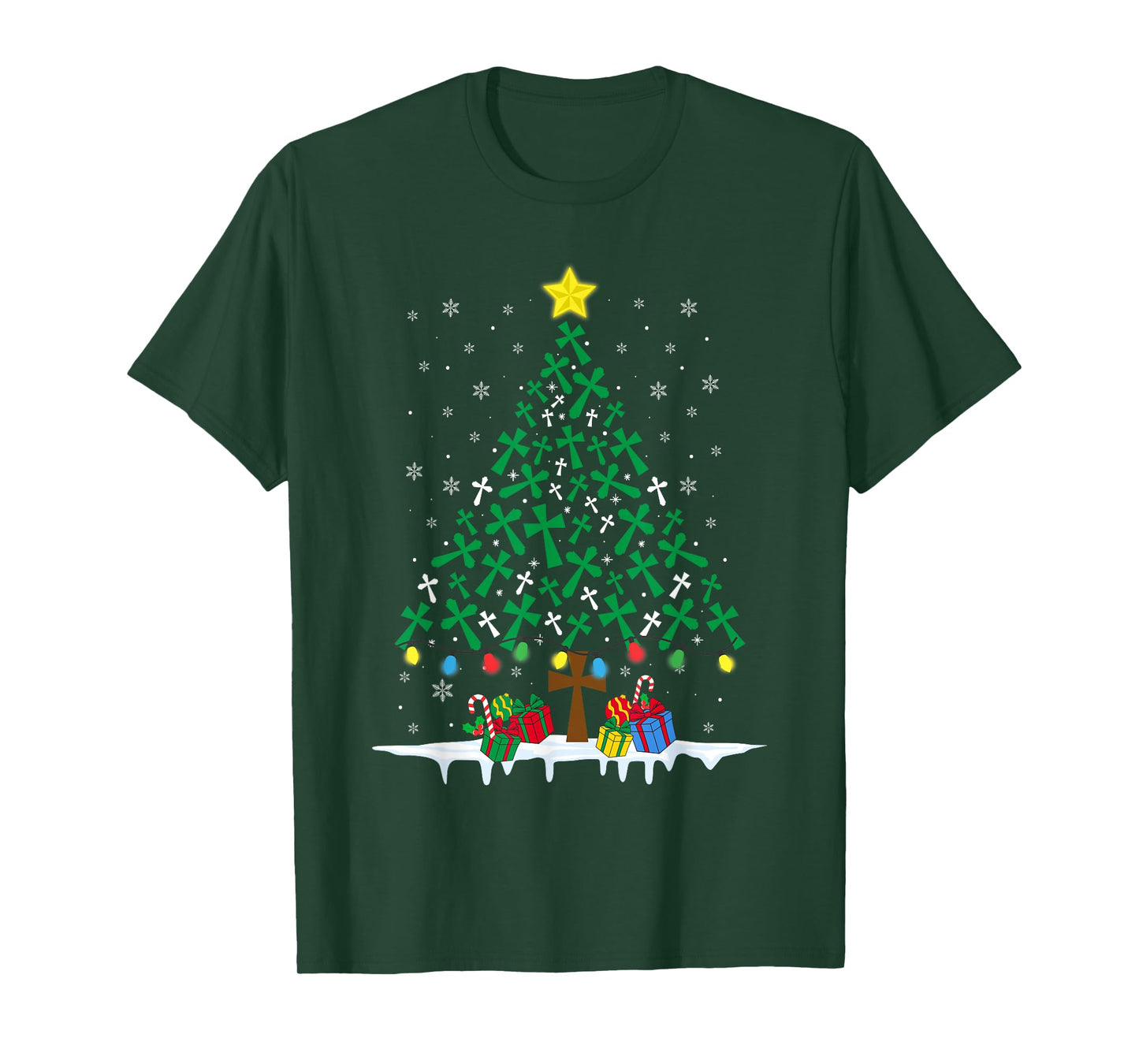 Faith Cross Christian Holiday Family Matching Christmas Tree T-Shirt