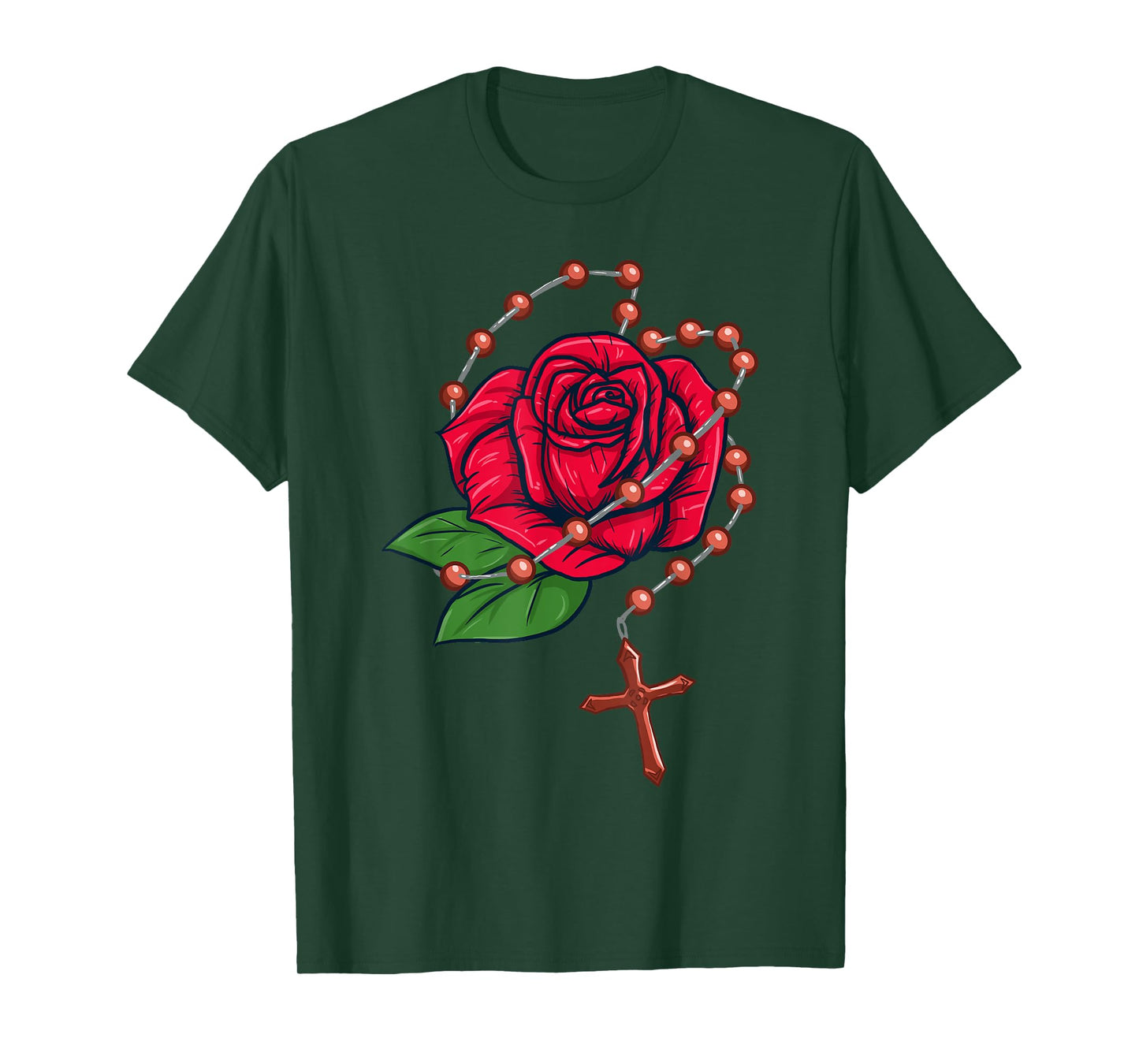 Rosary Beads & Rose - Catholic Pray The Rosary T-Shirt