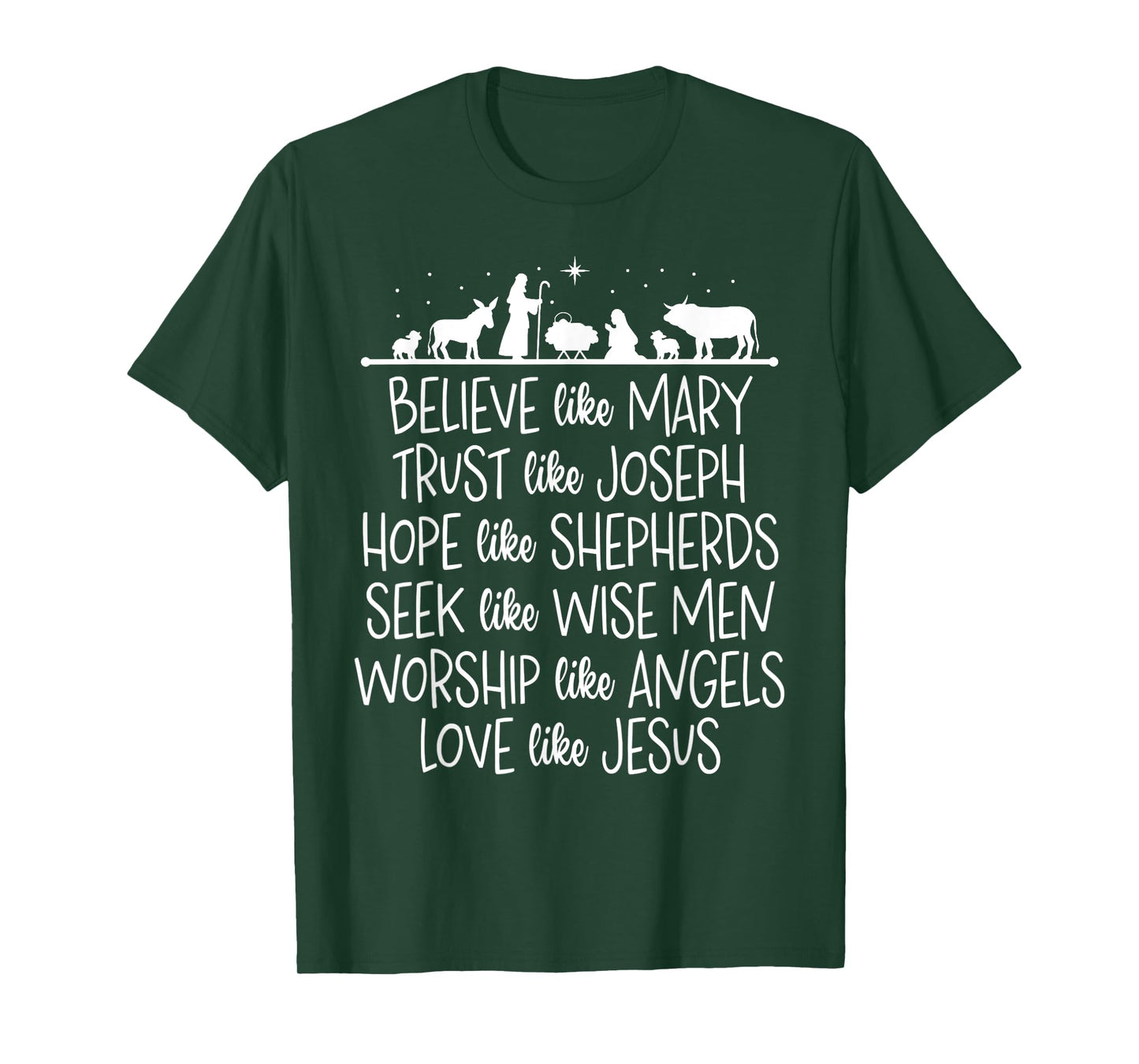 Believe Like Mary Trust Like Joseph Praying Christmas Hopes T-Shirt