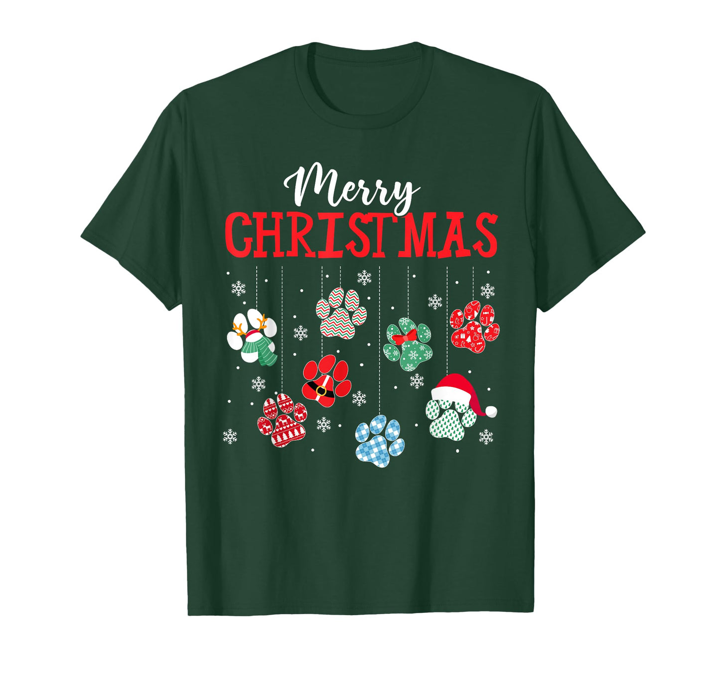 Merry Christmas Dog Paws Lights Funny Xmas Womens Kids T-Shirt