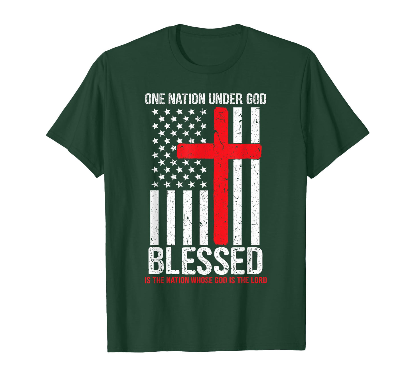 One Nation Under God Blessed American Flag Christian Cross T-Shirt
