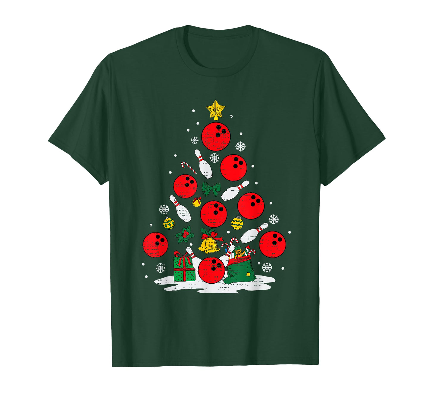 Bowling Christmas Tree Lights Xmas Bowler Sport Men Boy Kids T-Shirt