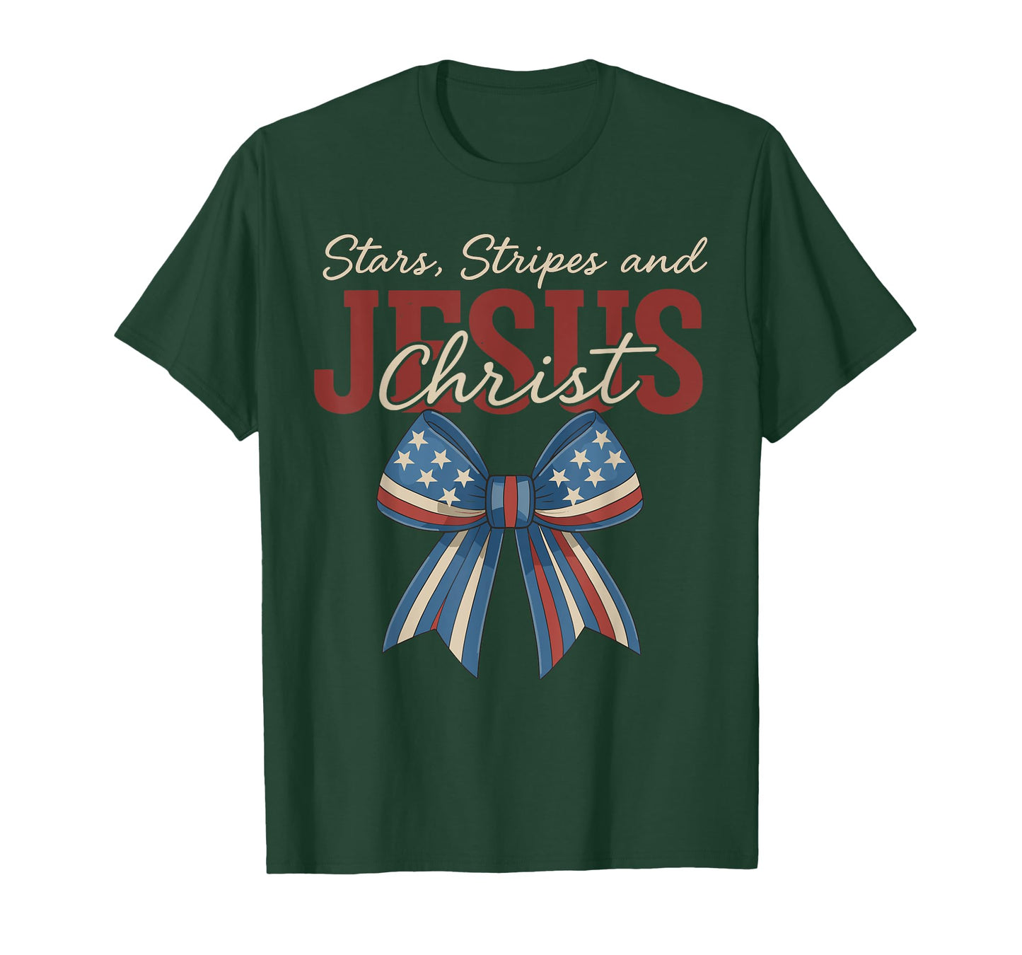 Coquette Bow Stars Stripes And Jesus Christ 4th Of July T-Shirt
