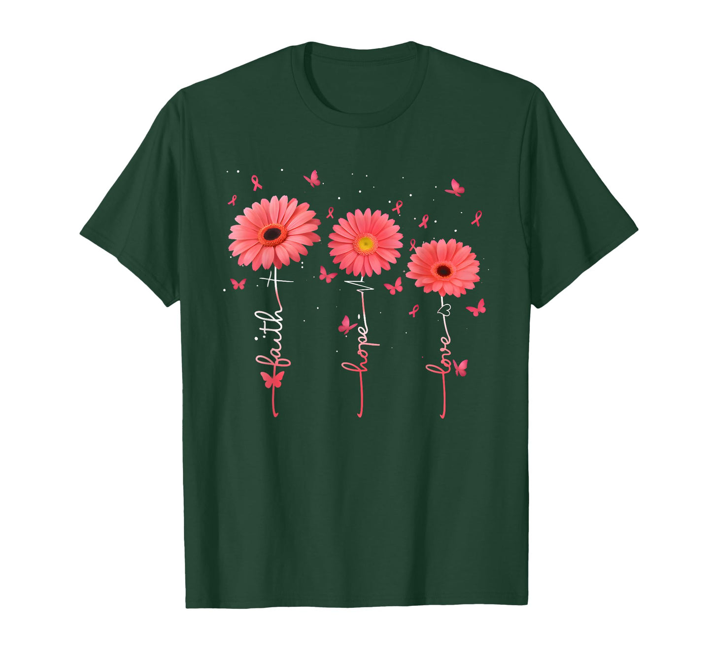Faith Hope Love Flowers Breast Cancer Awareness Support T-Shirt