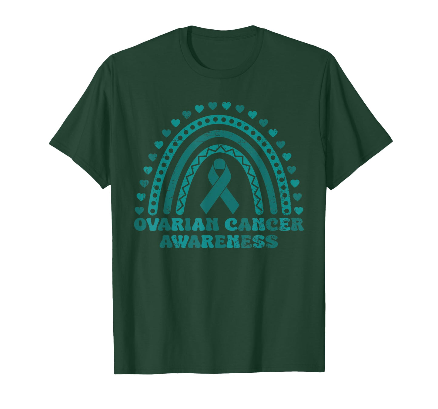 Teal Rainbow with Hope Teal Ribbon Ovarian Cancer Awareness T-Shirt