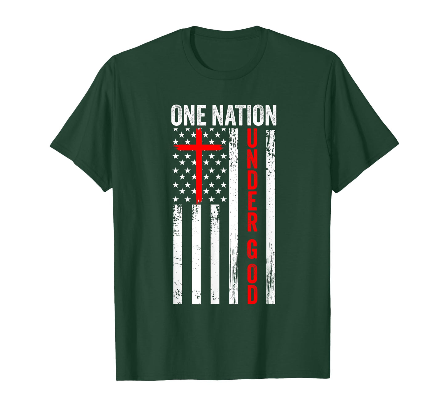 One Nation Under God USA flag Cross Jesus Christian Bible T-Shirt