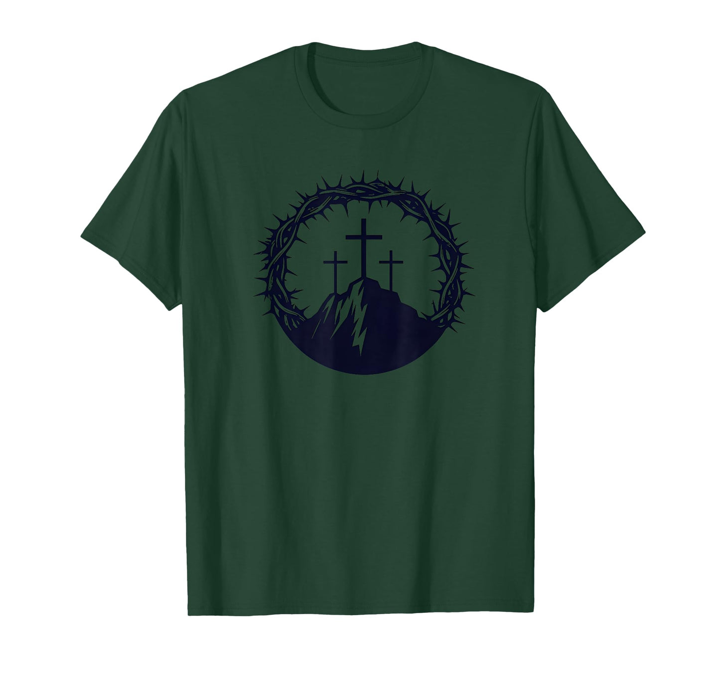 Calvary Hill Crosses Inside Crown of Thorns Design T-Shirt