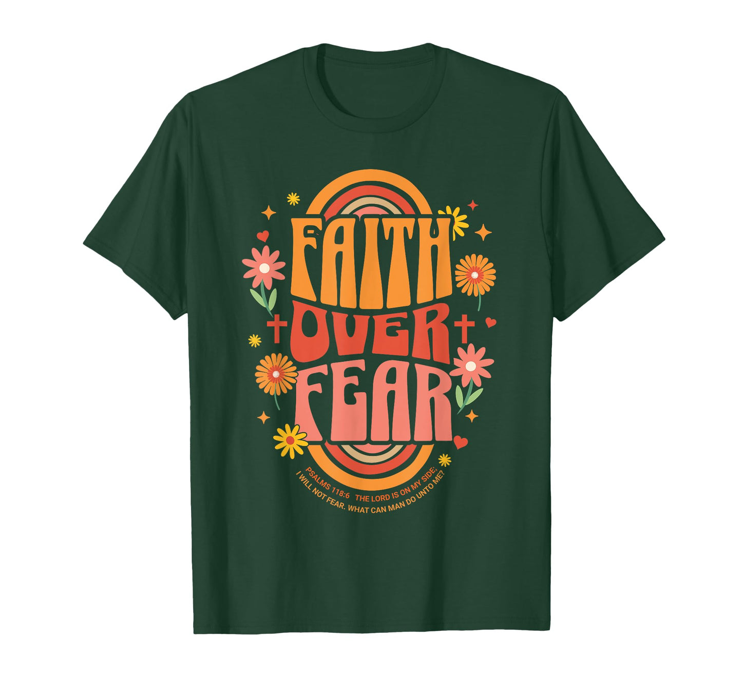 Faith Over Fear Christian Retro Floral 70s Shirt Womens Kids T-Shirt