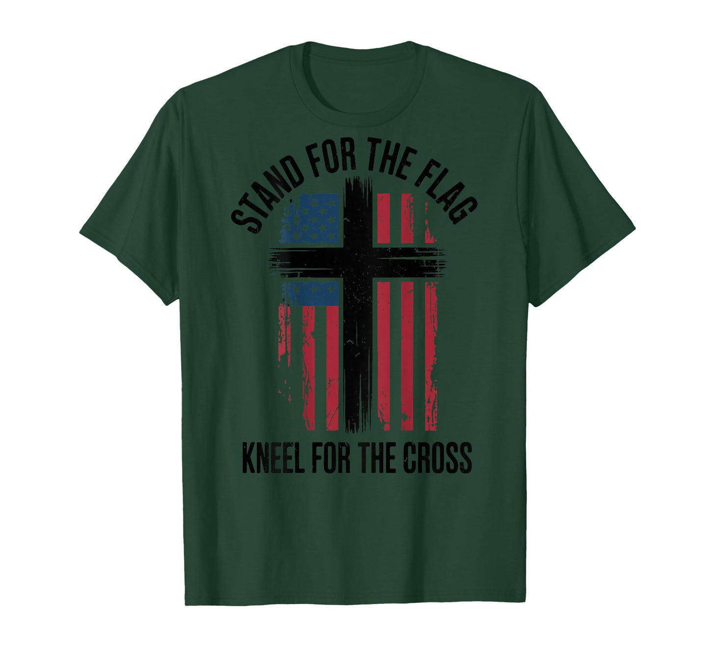 Men Stand for Flag Kneel The Cross Patriotic Christian Faith T-Shirt