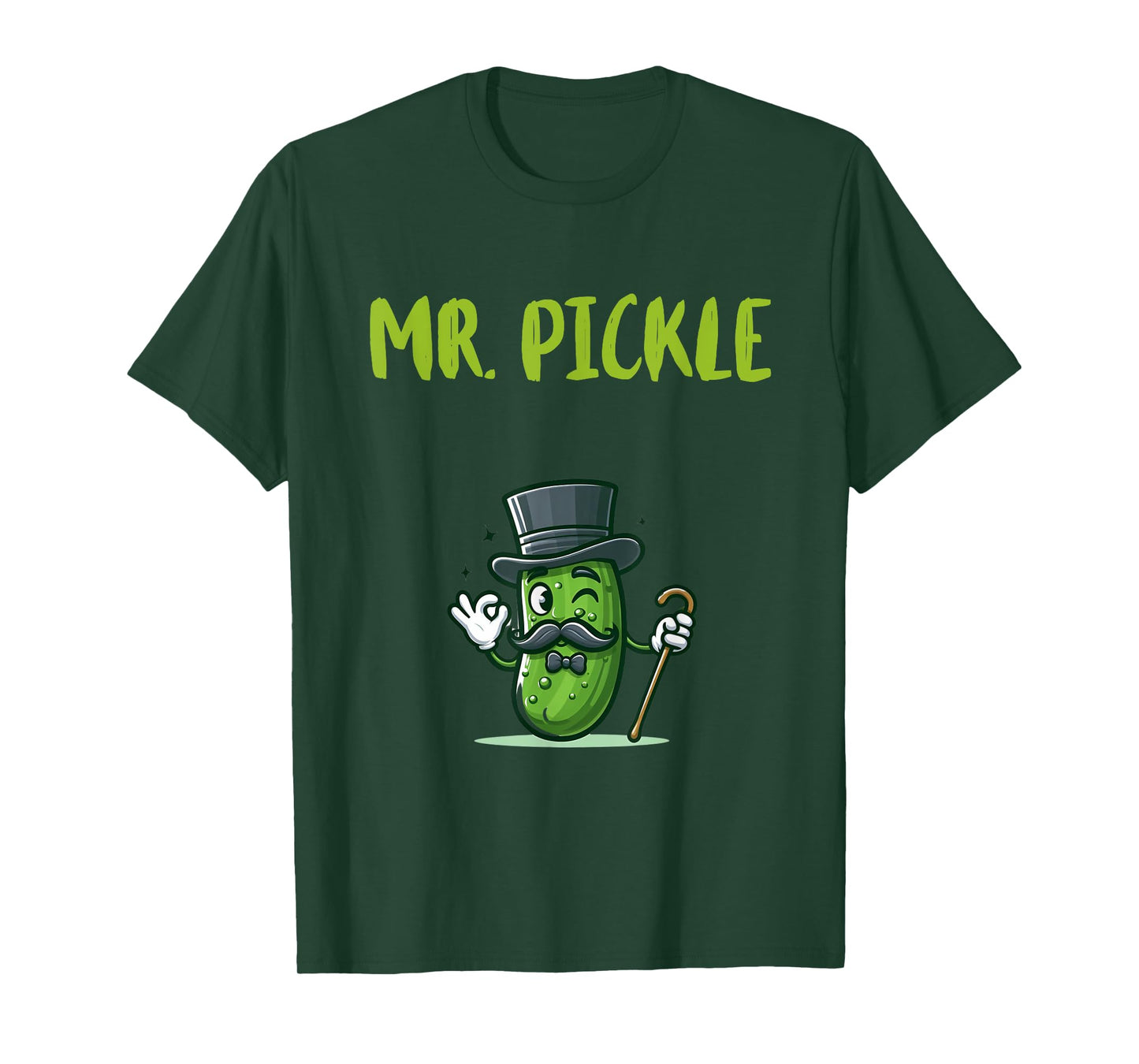 Foodie Design Mr. Pickle T-Shirt - Men's Unisex-Adults Black Small Classic Fit Short Sleeve Pickle-Themed T-Shirt