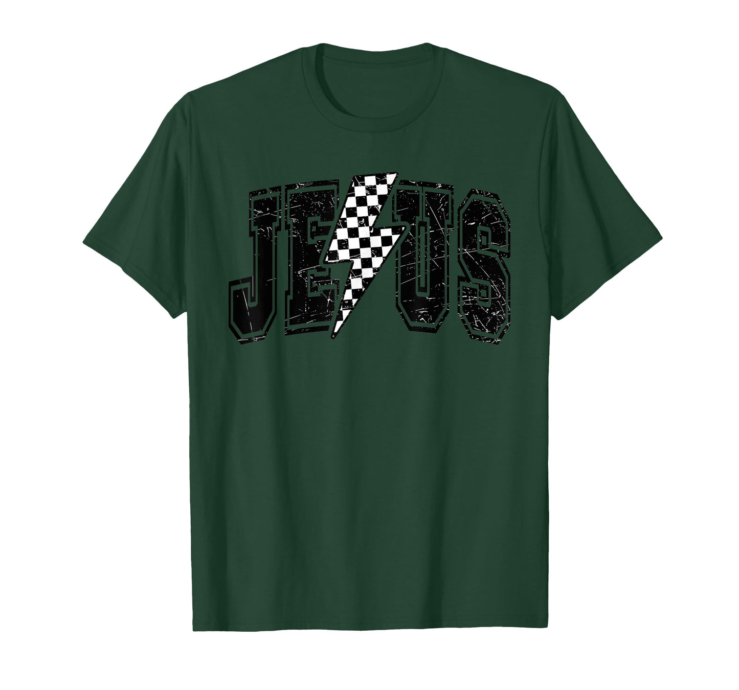Funny Retro Groovy Checkered Jesus Lightning Bolt Apparel T-Shirt