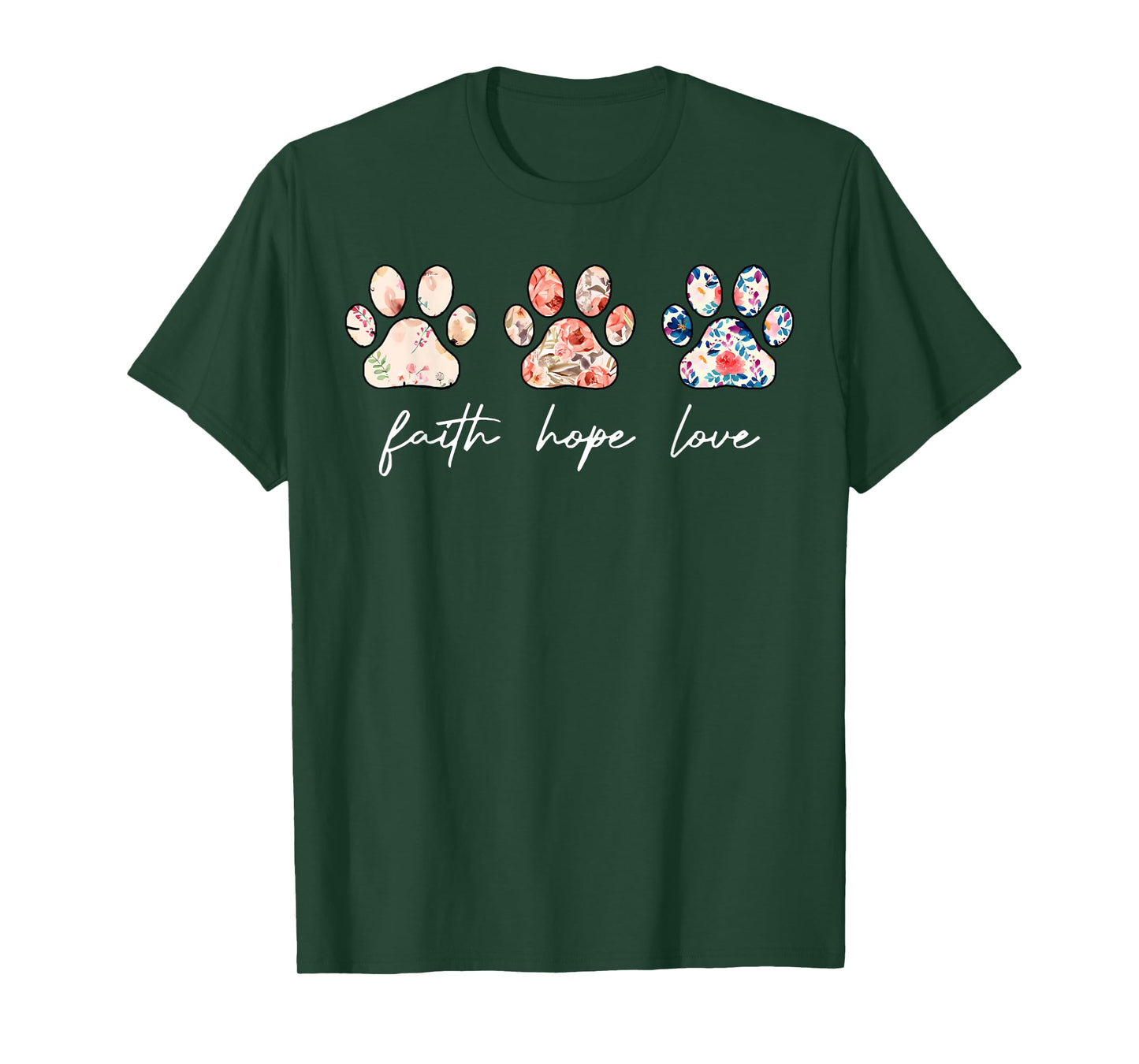 Faith Hope Love Dog Paw Print Flower Christian Religious T-Shirt for Men Women