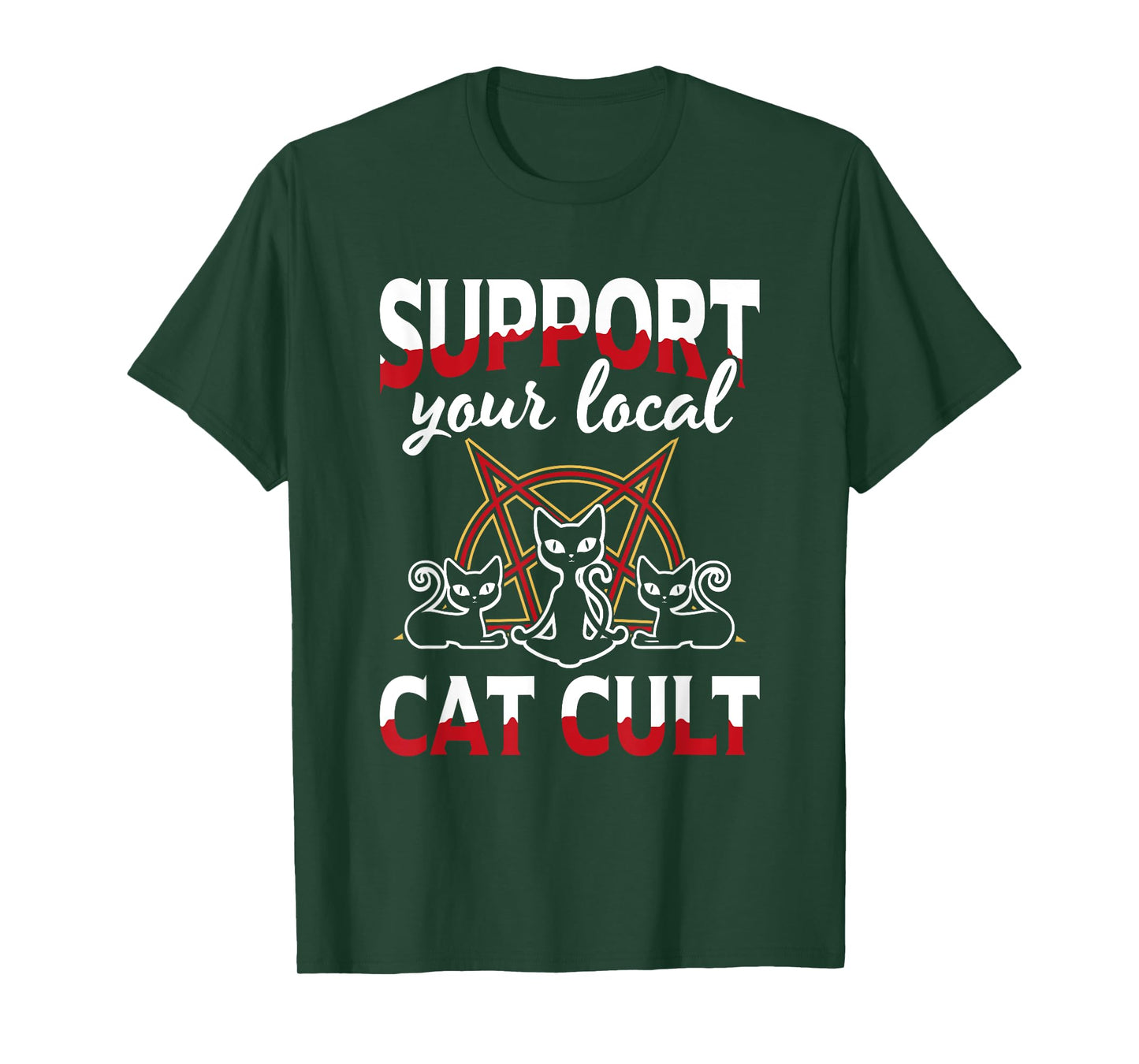 Support Your Local Cat Cult Gothic Baphomet Occult Demon Cat T-Shirt