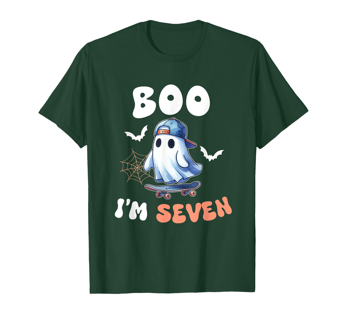 Boo I'm Seven Ghost Skateboard 7th Birthday Halloween Boys T-Shirt