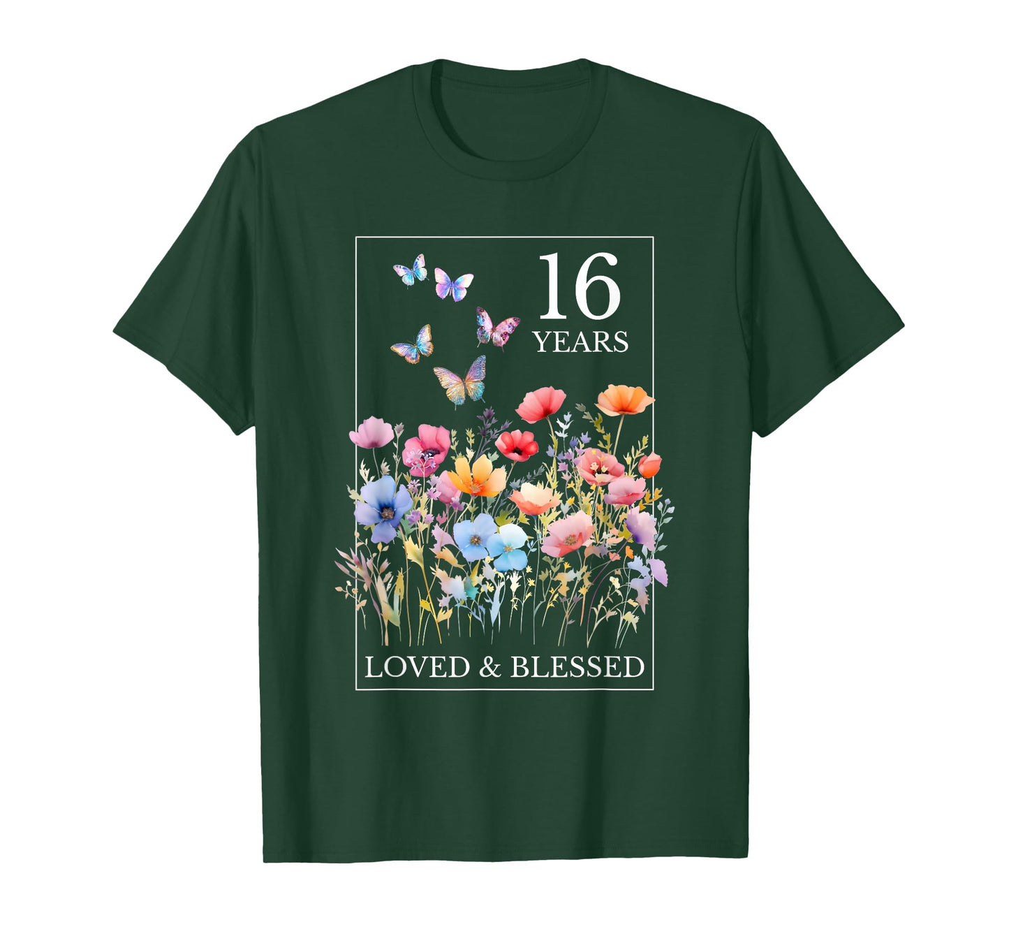 16 Years Loved Blessed Butterfly Flower Stamp 16th Birthday T-Shirt