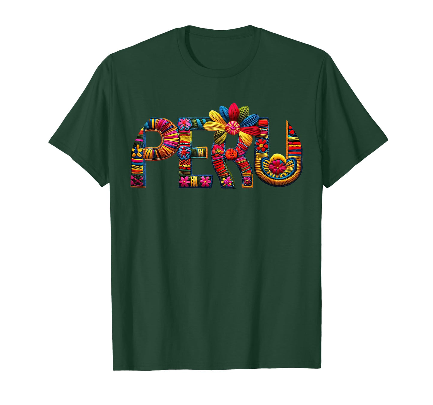 Graphic Peruvian Top with Embroidered Look T-Shirt