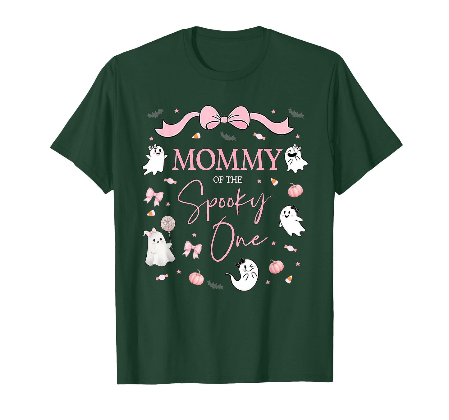 Mommy of The Spooky One Birthday Girl Pink Bow Halloween T-Shirt