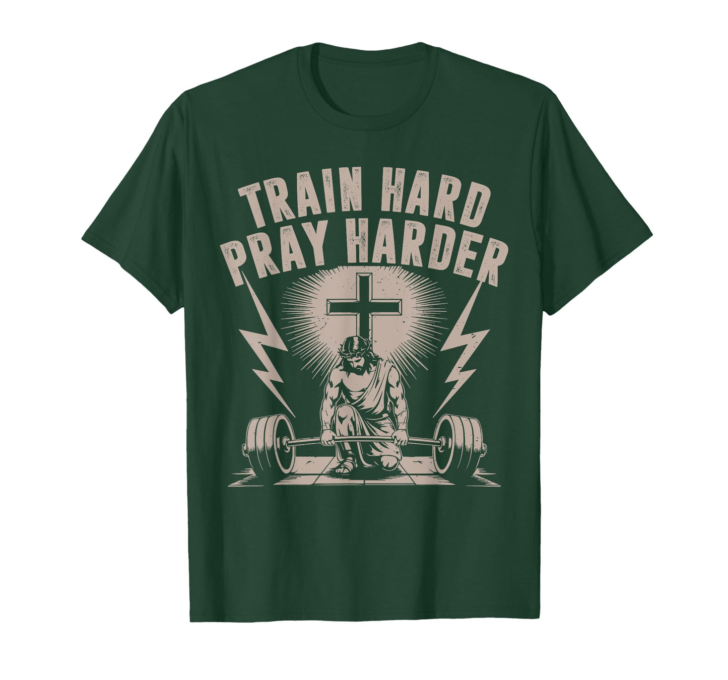 Train Hard Pray Harder Funny Christian Workout Gym Jesus Men T-Shirt