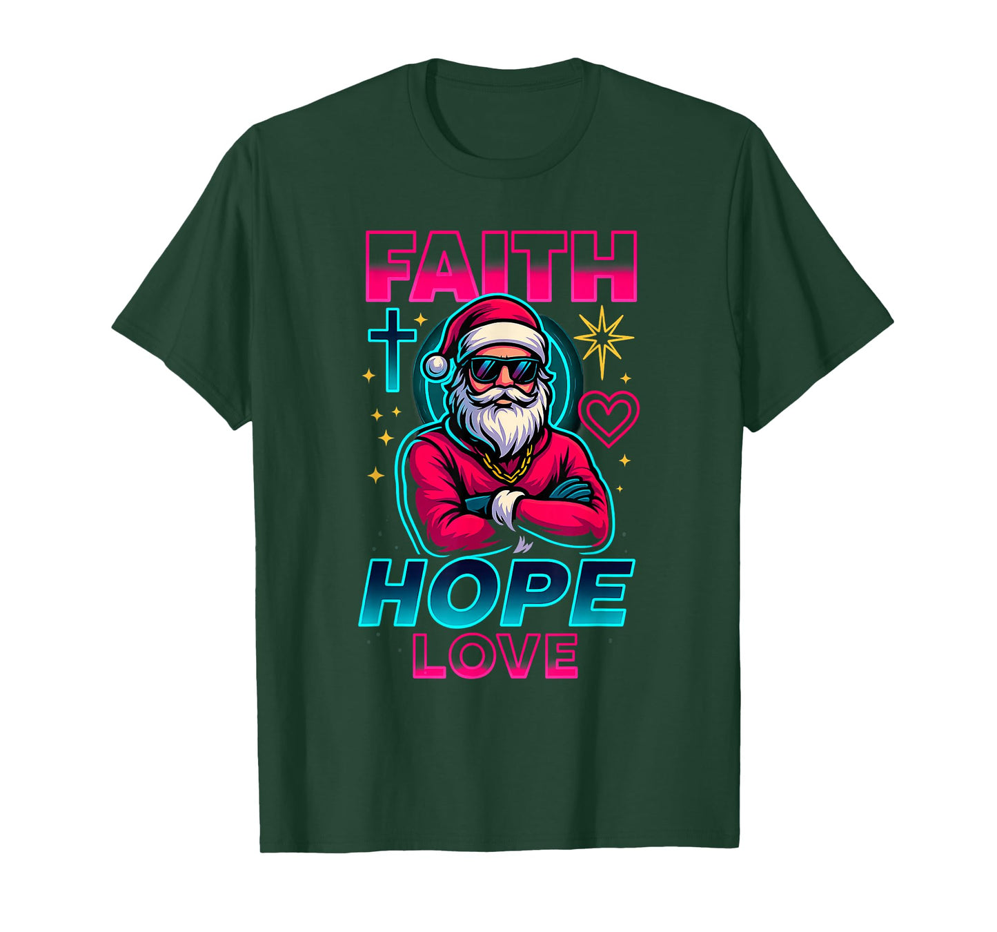 Retro Santa Faith Hope Love Christmas Design T-Shirt