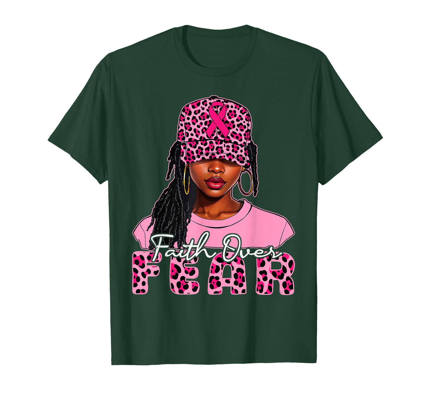 Faith Over Fear Christian Black Women Afro Breast Cancer T-Shirt