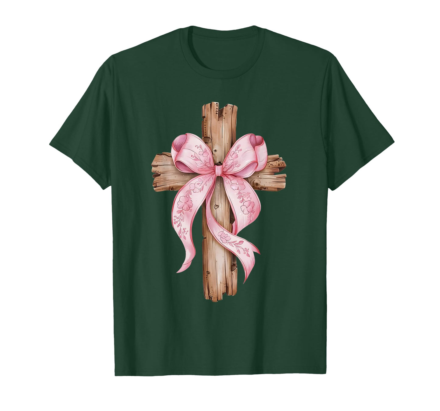 Christian Rustic Cross with Pink Bow Faithful Beauty T-Shirt