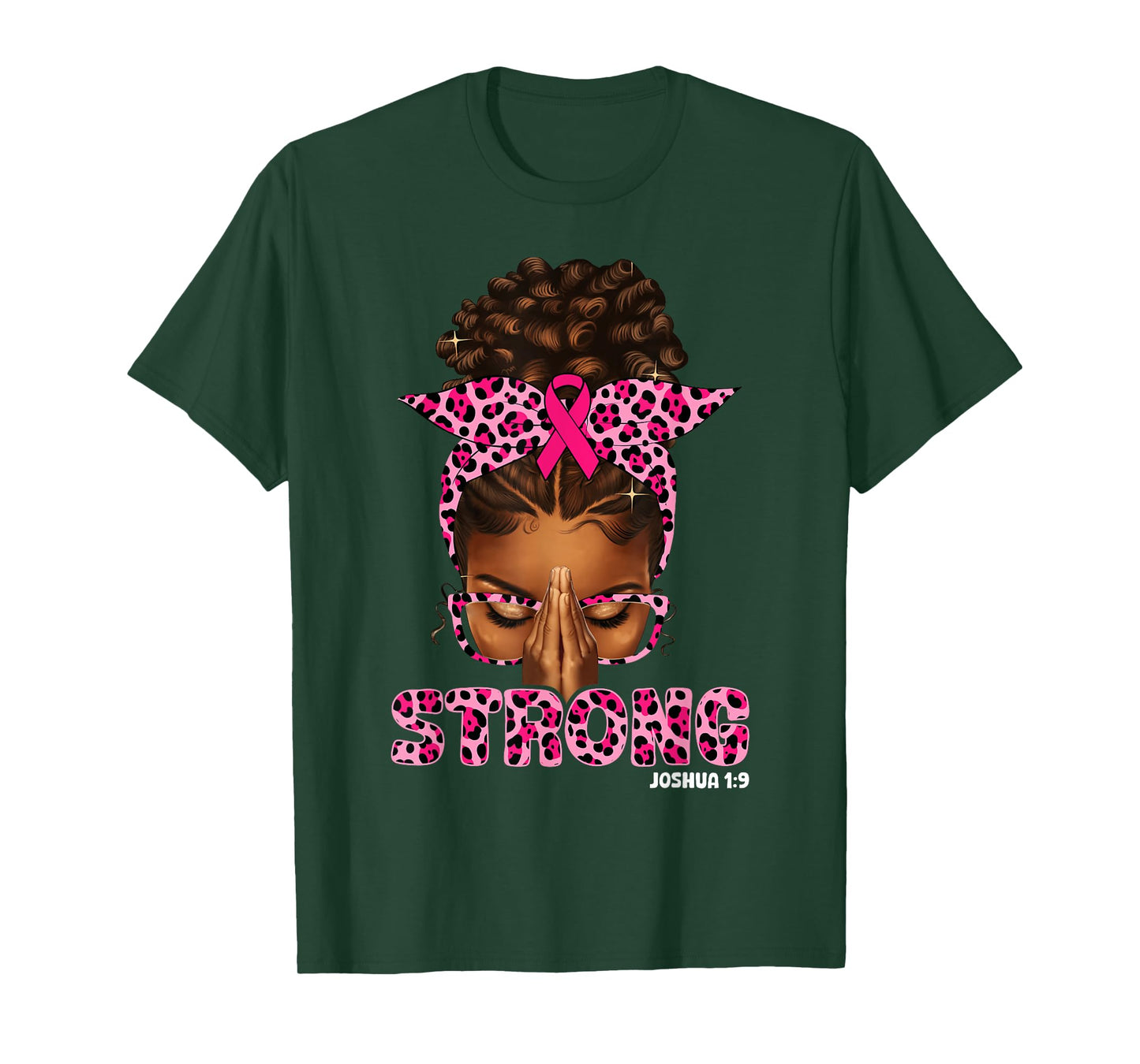 Strong Black Woman Pray Afro African Christian Breast Cancer T-Shirt